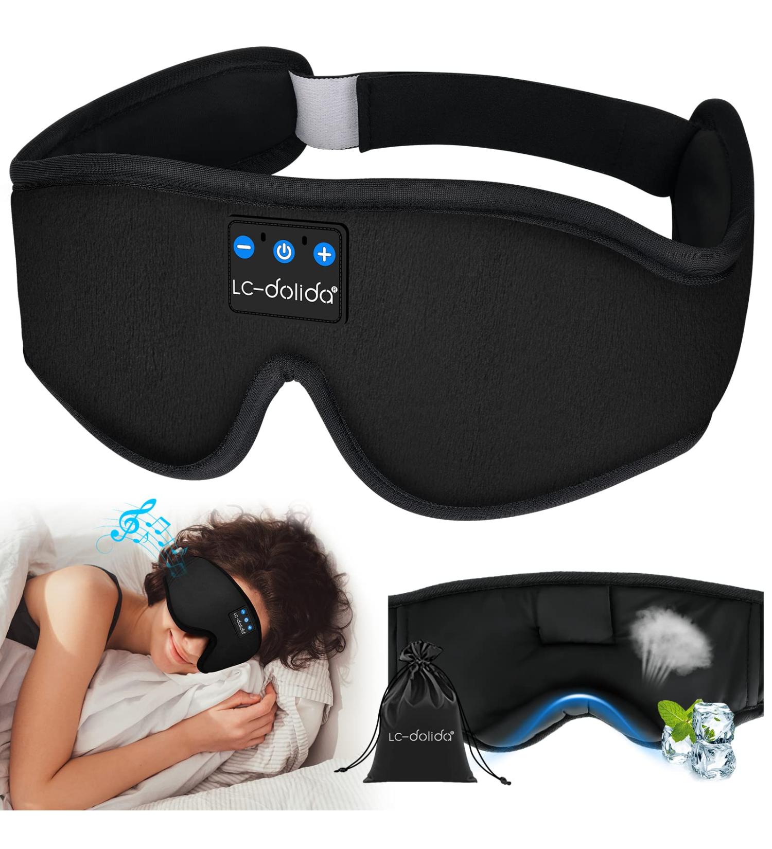 Sleep Mask with Bluetooth Earphones Sleep Headphones Bluetooth Blackout Wireless Eye Mask & Blindfold for Night's Sleep Travel Nap Office Cool Tech Gadgets for Women's Day Gift Headphones Bluetooth Wireless Ice Silk Lining - Black - Buy Online on SooperMarket.com