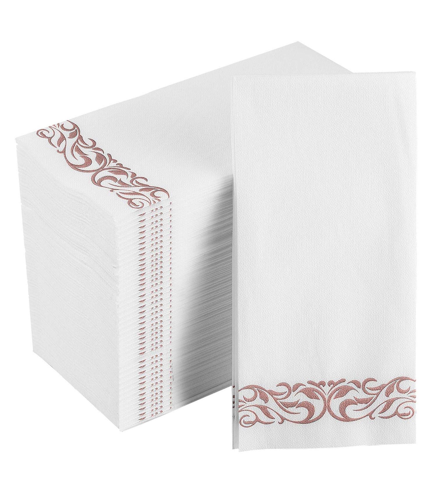 100 Pack Rose Gold Disposable Guest Towels - Soft and Absorbent Linen-Feel Hand Towels for Kitchen, Parties, Weddings - Single-Use Napkins for Events - Buy Online on SooperMarket.com