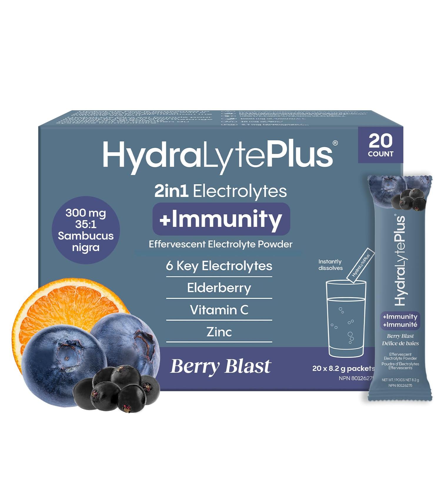 HydraLyte Plus Immunity - Electrolytes + Vitamin C Powder + Elderberry (Sambucus Nigra 35:1 Concentrated Black Elderberry Powder) + Zinc - Daily Hydration Powder With Immune Support for Ages 19+ - Buy Online on SooperMarket.com