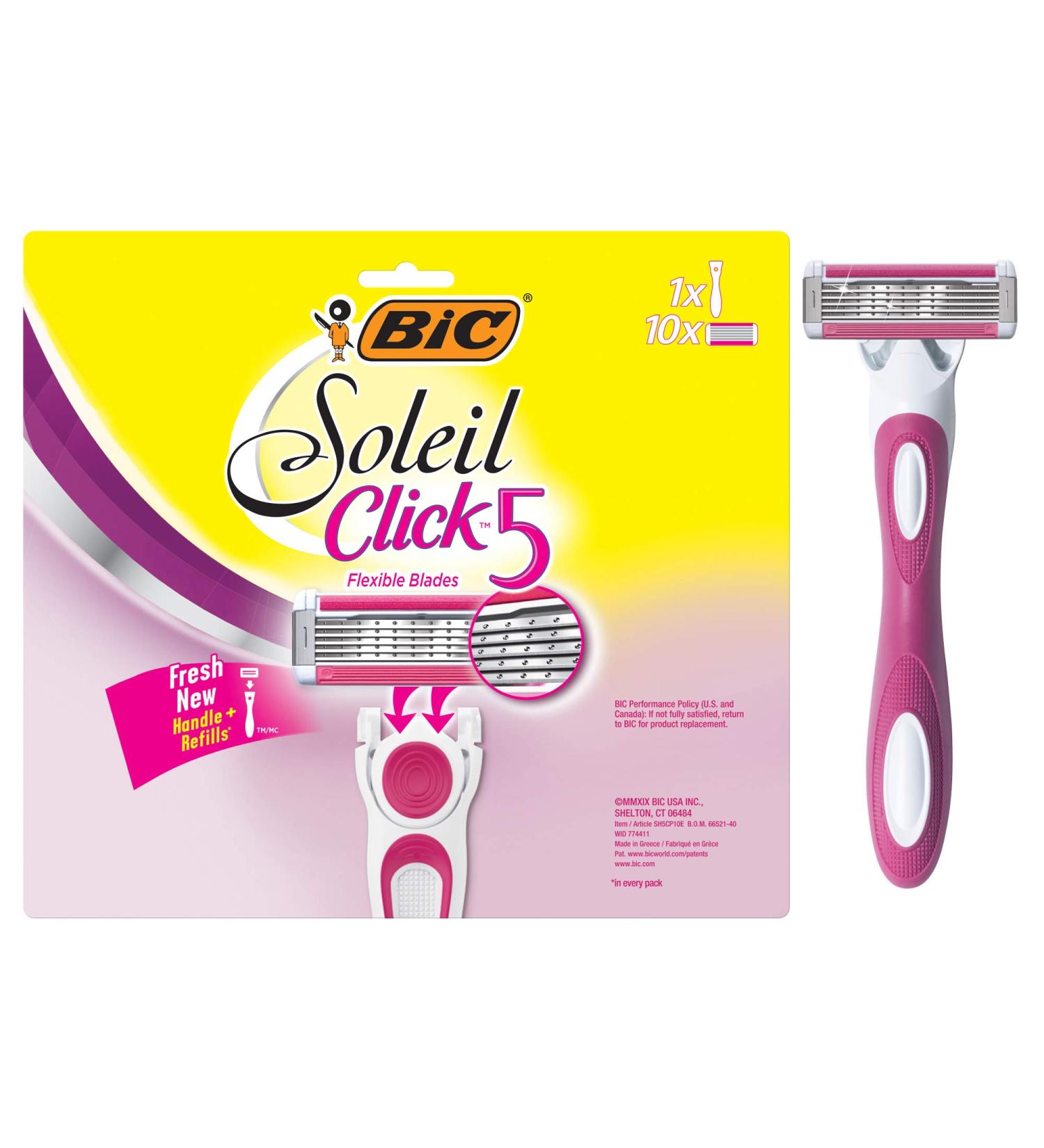 BIC Soleil Click 5 Women's Disposable Razor - 5 Blade with 1 Handle and 10 Cartridges for Smooth Shave - Buy Online on SooperMarket.com