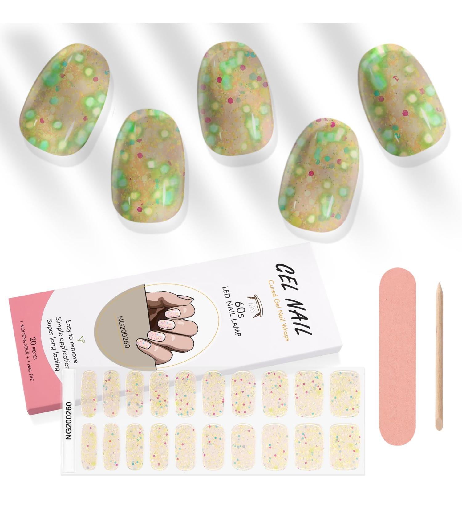 Kalolary 20PCS Luminous Glitter Gel Nail Polish Strips - Glow in the Dark Adhesive Full Wrap Stickers with Nail File - Cream White - Buy Online on SooperMarket.com
