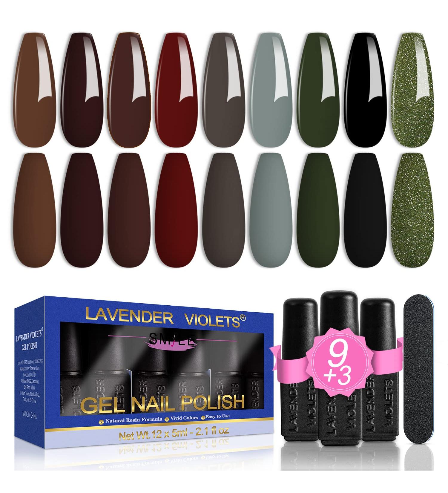 Lavender Violets 13 Pcs Gel Nail Polish Set 9 Misty Forest Autumn Winter Colours Nail Art UV LED Soak Off Christmas Green Manicure With Base Coat Matte n No Wipe Top Coat Nail File C680 Misty Forest-680 - Buy Online on SooperMarket.com