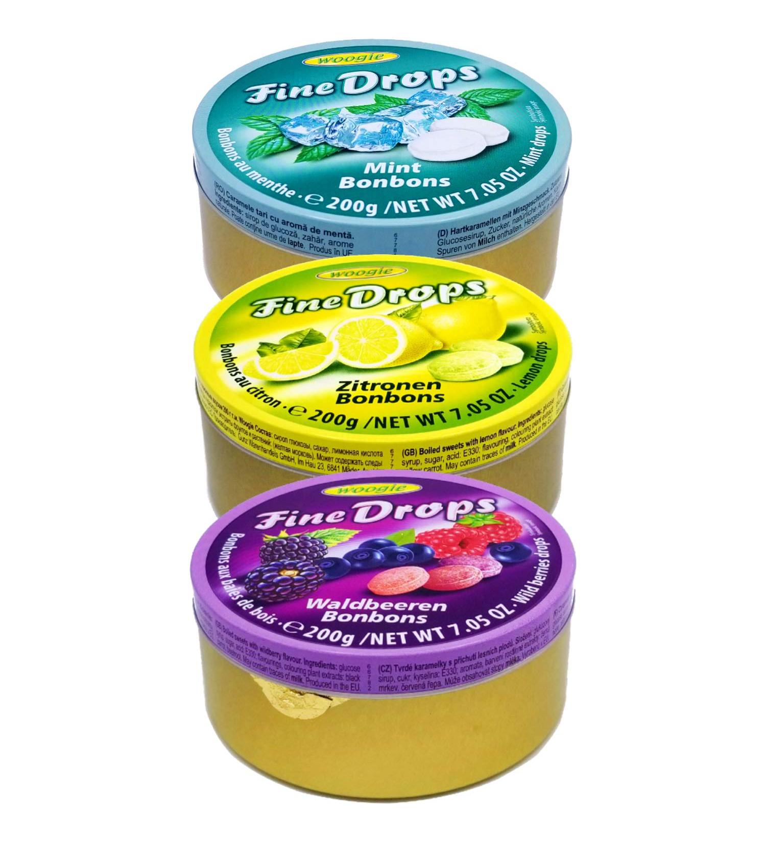 Woogie Fine Drops Hard Candy Tin - Lemon Mint and Wild Berries Flavours 200 g - Pack of 3 Fruit Candy Tin Cans - Buy Online on SooperMarket.com
