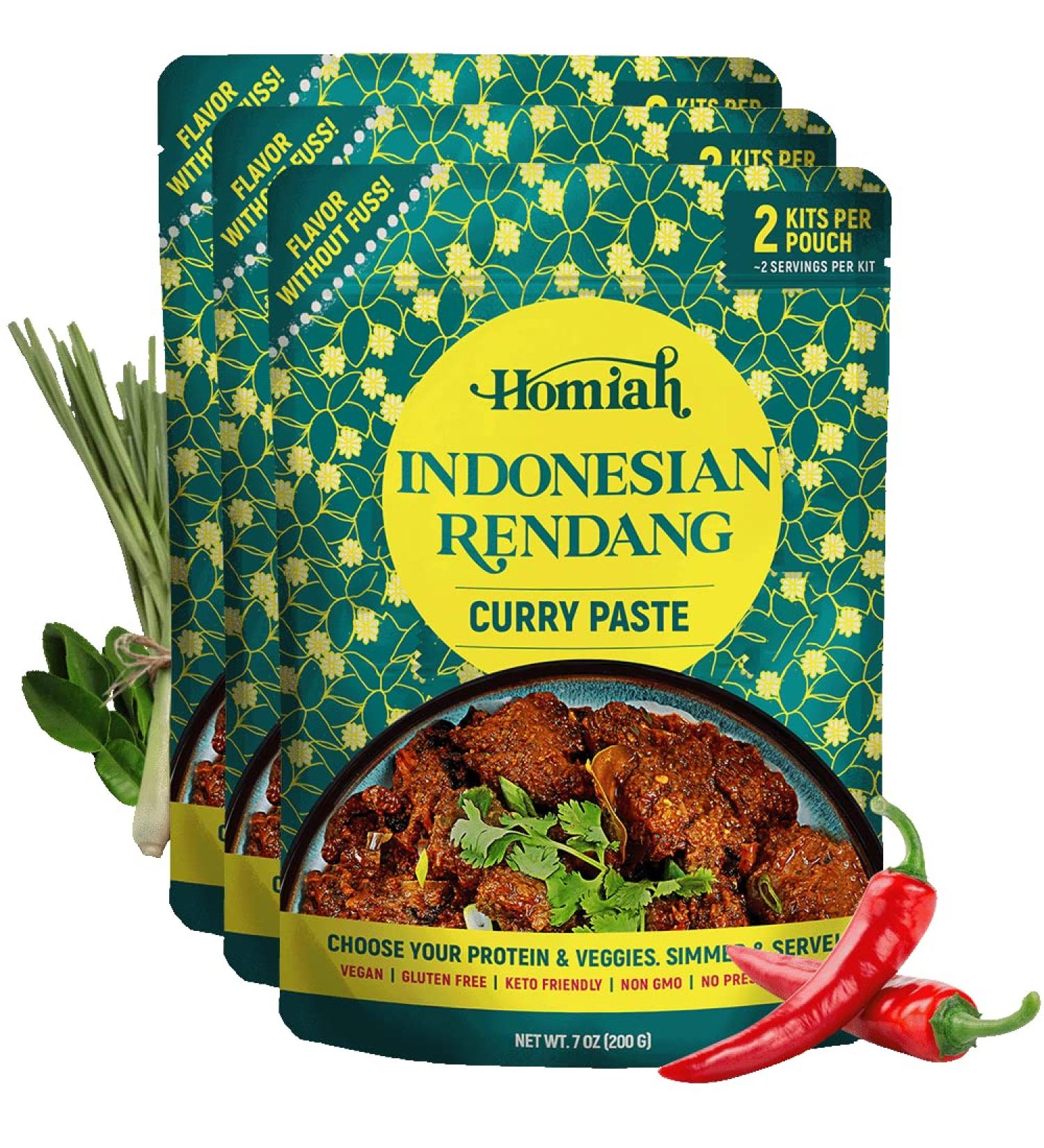 Homiah Rendang Curry Paste (3 Pack) - Gluten-Free Non-GMO Thai Curry Paste Set - Buy Online on SooperMarket.com