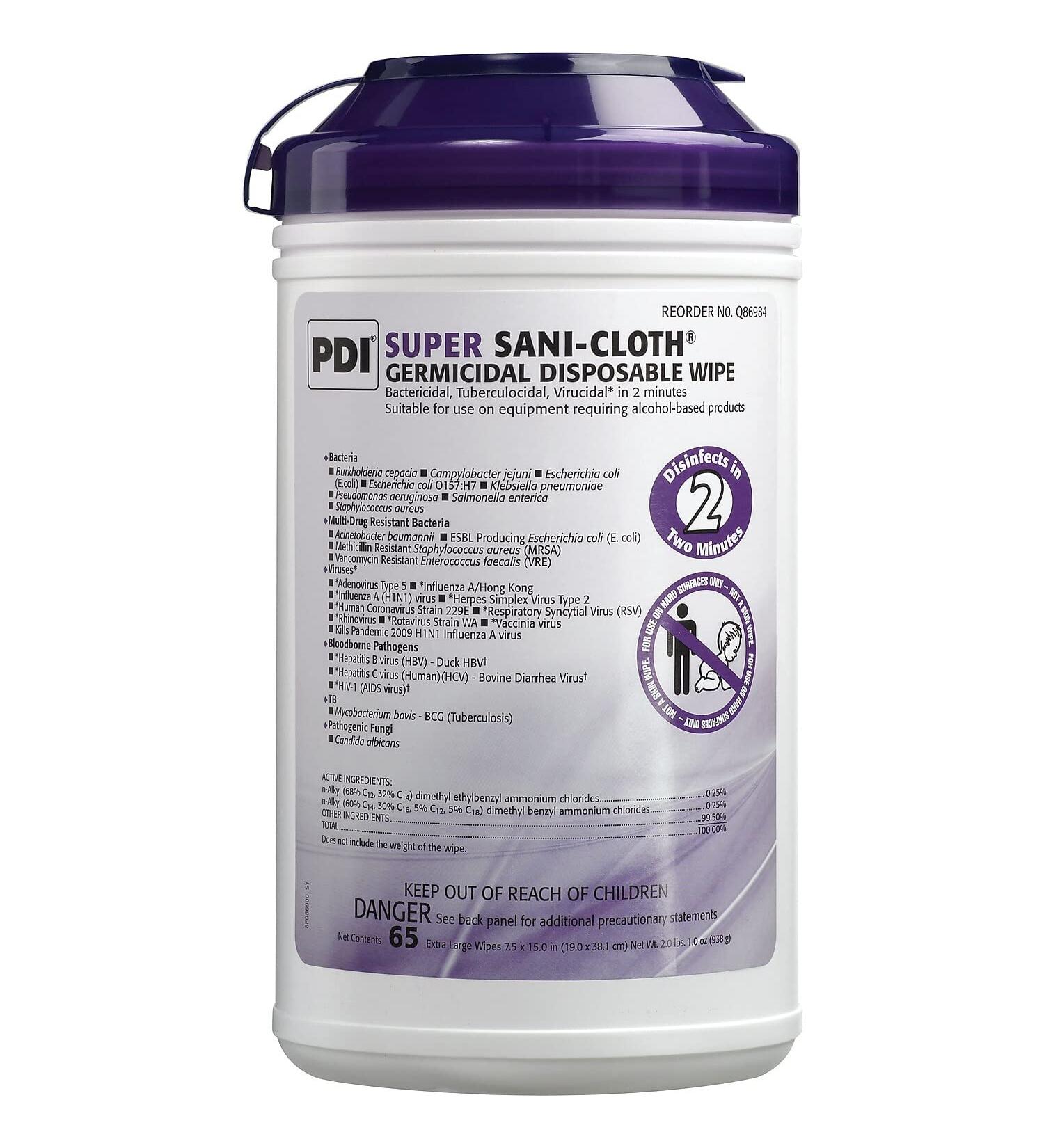 Super Sani-Cloth Extra-Large Wipes (8 x 14) Case of 6 Canisters - Q86984