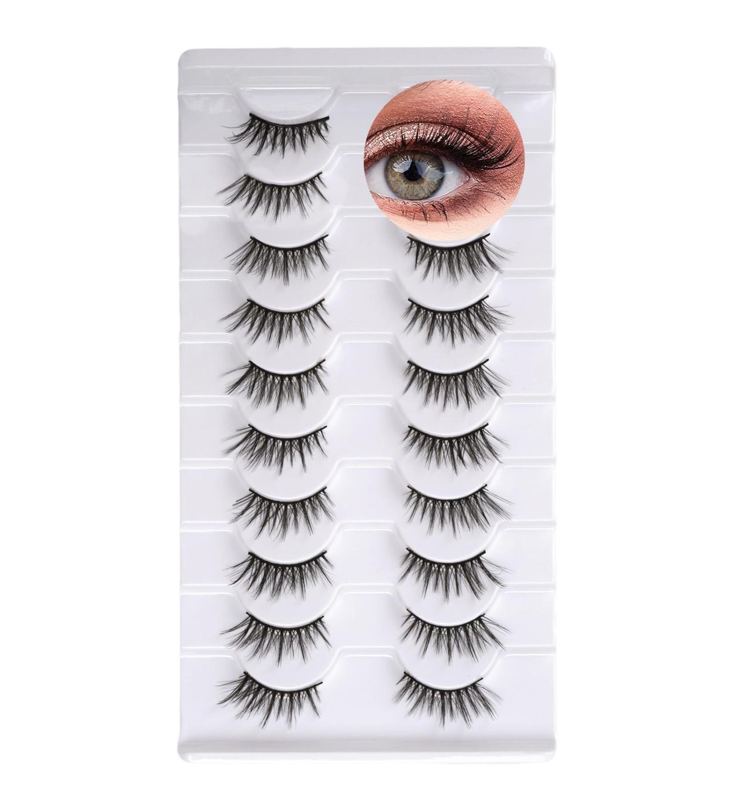 Wansiven Half False Eyelashes Natural 3D Eye Half Eyelashes Multi-layers Wispy Fluffy Curly False Lashes 10 Pairs J33 - Buy Online on SooperMarket.com