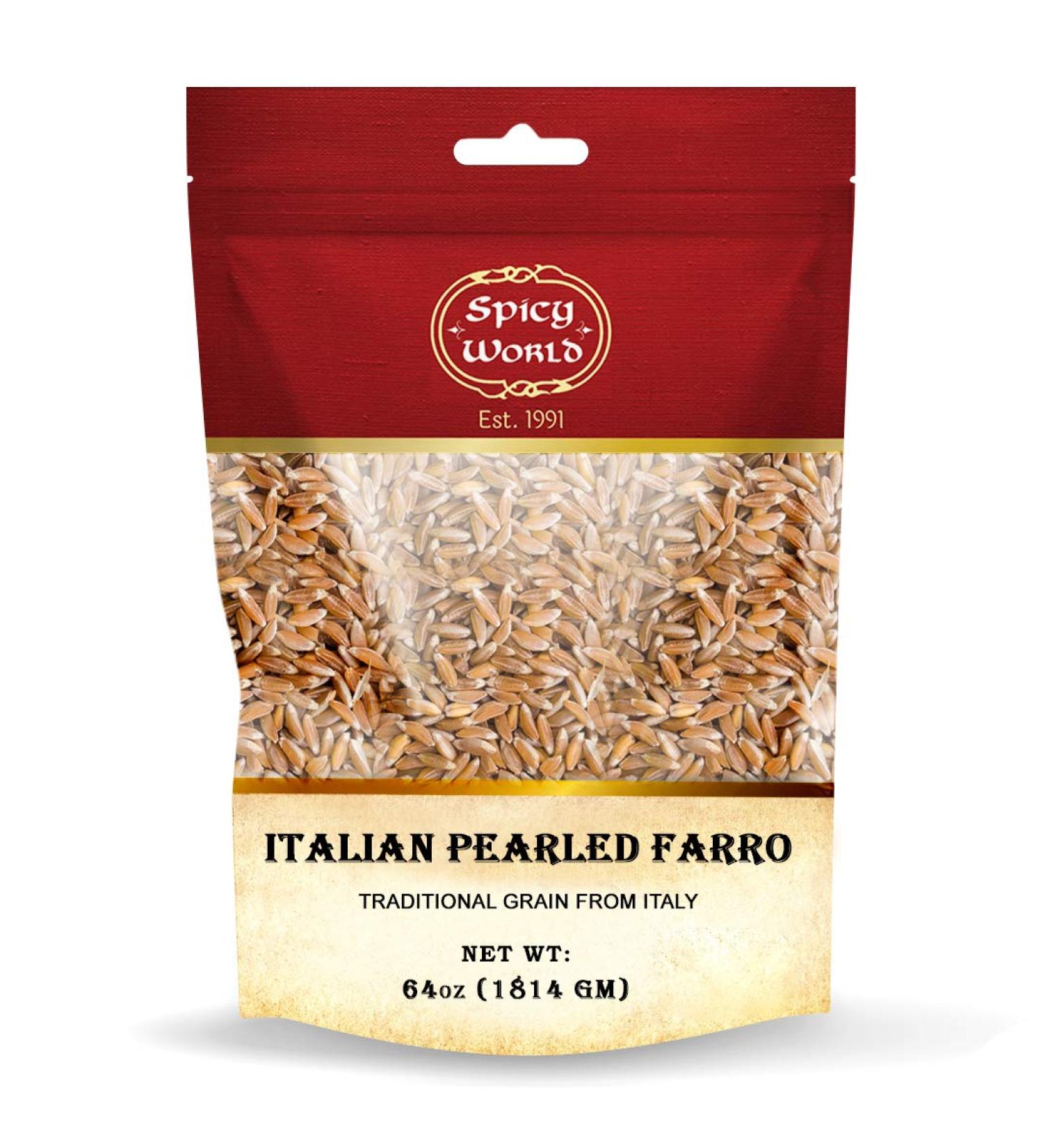 Spicy World Italian Pearled Farro 4 Pound Large Bag (64 Ounce) - From Italy, Vegan, Specialty Whole Grain