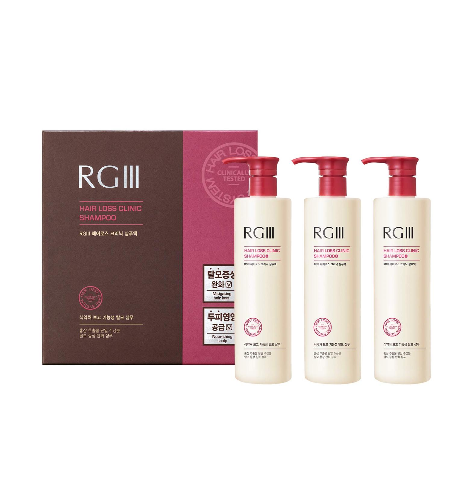 RGIII Hair Regeneration Clinic Shampoo Set - Red Ginseng Saponin, 6 Natural Ingredients - Hair Loss, Regrowth, Strengthening - Men & Women - 3pc (17.58oz x 3) - Buy Online on SooperMarket.com
