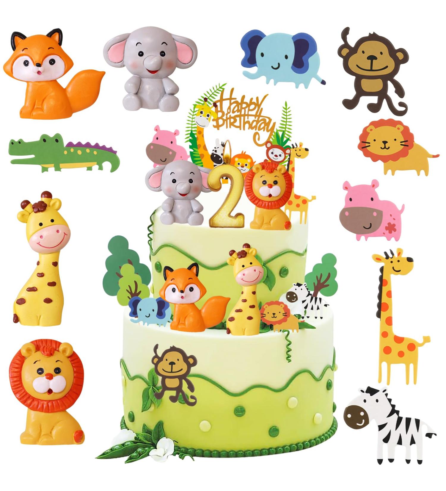 16-Piece Jungle Safari Cake Decorations for 2nd Birthday - Forest Animals & Happy Birthday Topper for Girls - Buy Online on SooperMarket.com