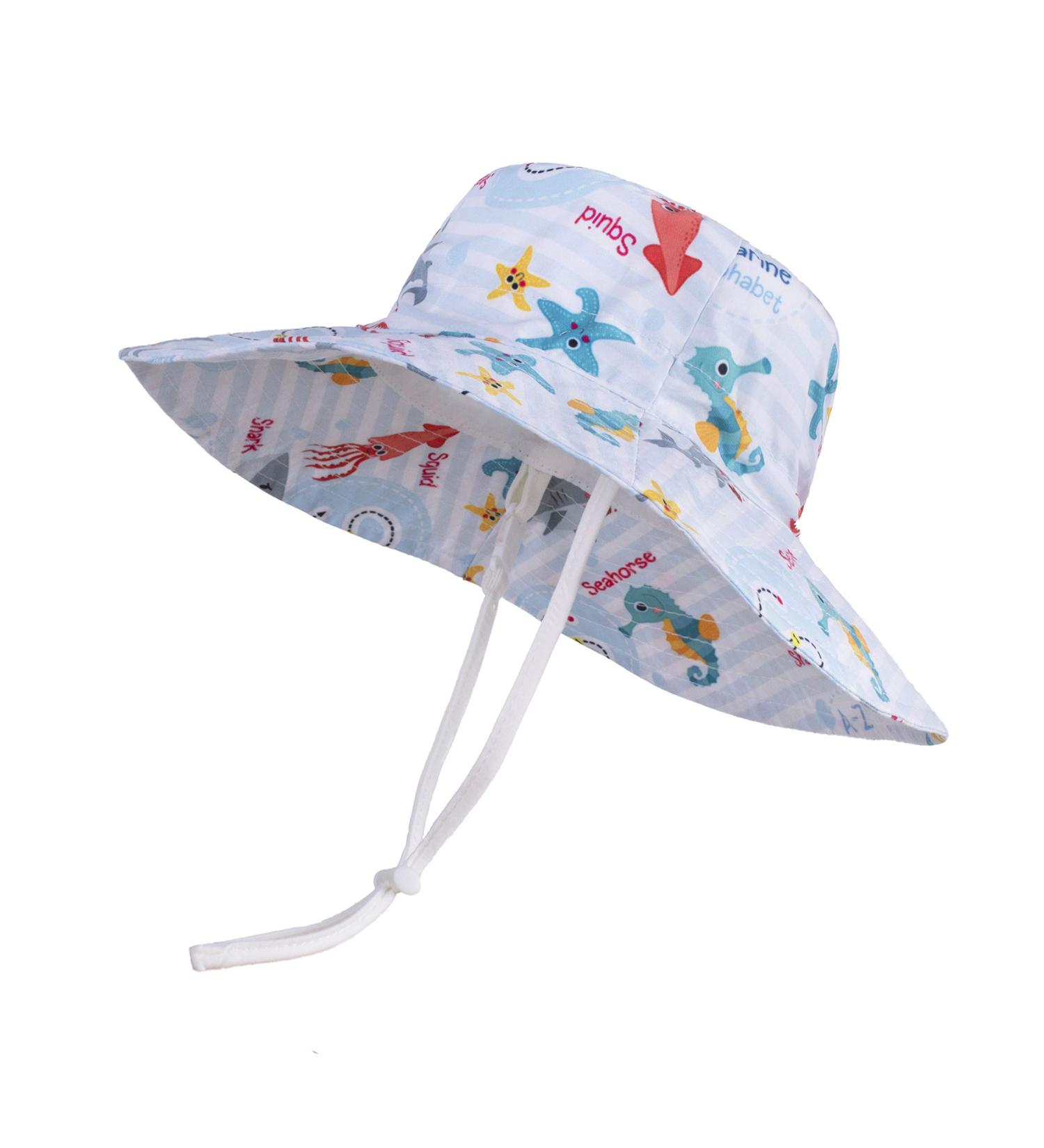 LANGZHEN Baby Girls Sun Protection Hat | Adjustable Toddler Kids Wide Brim Play Hat with Chin Strap | Octopus Design | 1-2 Years - Buy Online on SooperMarket.com
