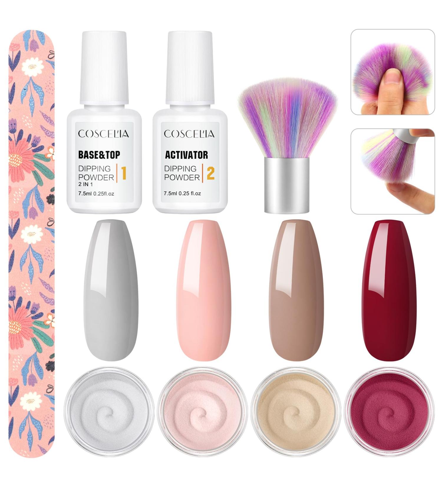 COSCELIA Nail Dipping Powder Set - 4pcs with 2 in 1 Top & Base Coat Dipping Powder Activator - Perfect for Salon Quality Nails | International Shipping - Buy Online on SooperMarket.com