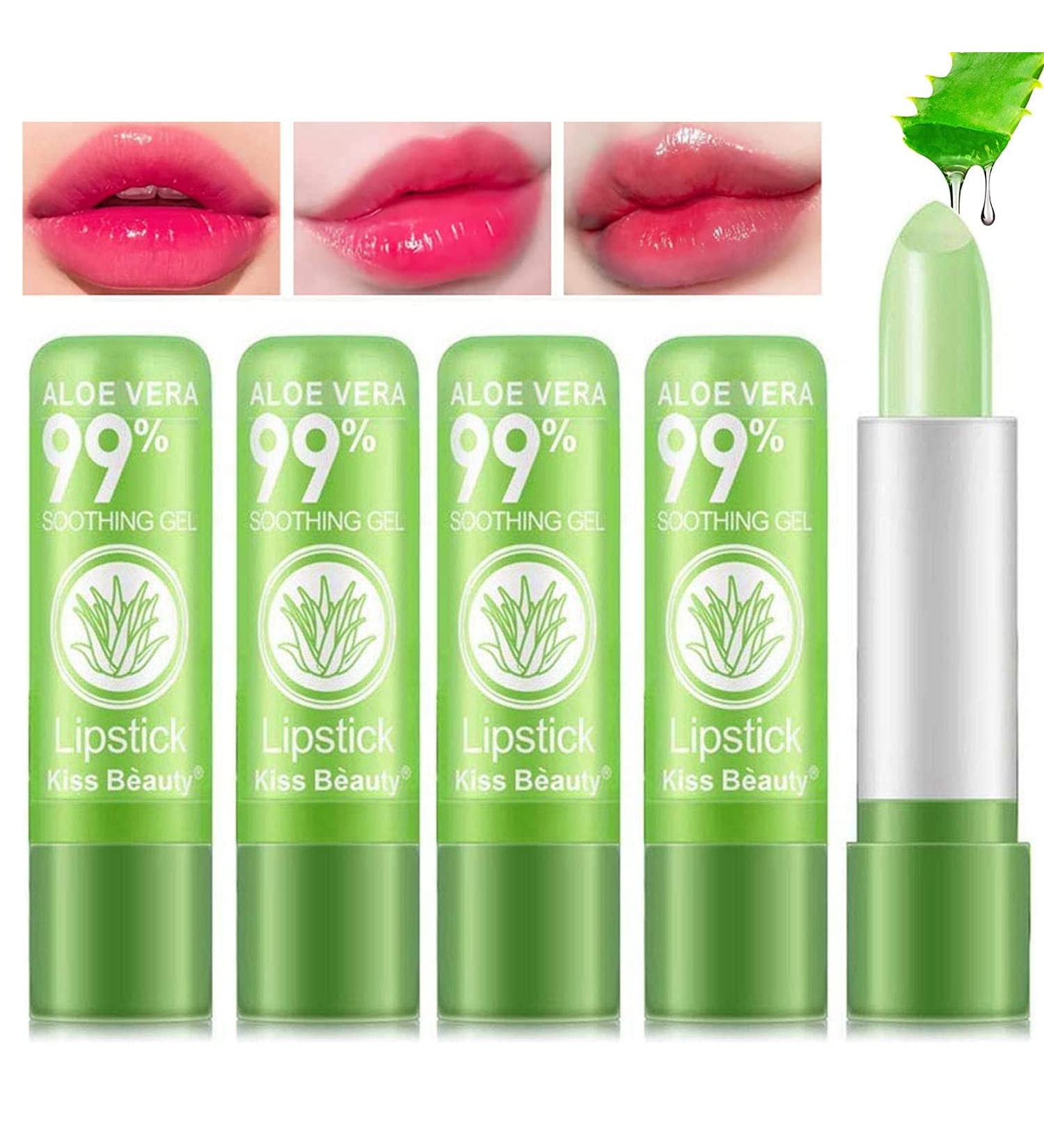 5-Piece Aloe Vera Lipstick Set - Magic Color Change Lip Balm Long-Lasting Moisturizer & Aloe Vera Jelly Makeup - Buy Online on SooperMarket.com