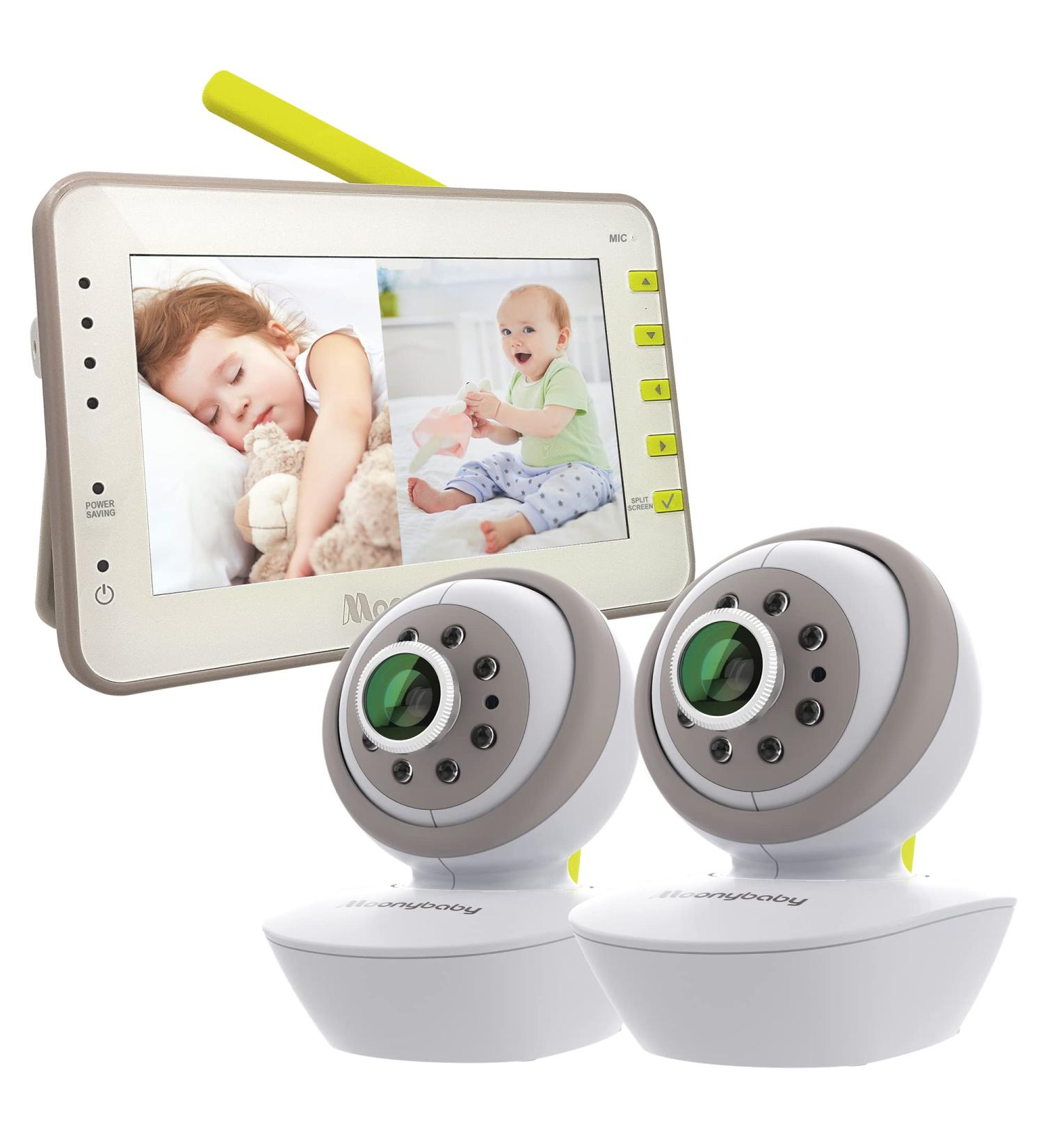 Moonybaby Split 55 Baby Monitor with 2 Cameras - 4.3 Split Screen Video Monitor with Pan Tilt, Night Vision, Temperature, 2 Way Talk Back, Long Range - Buy Online on SooperMarket.com