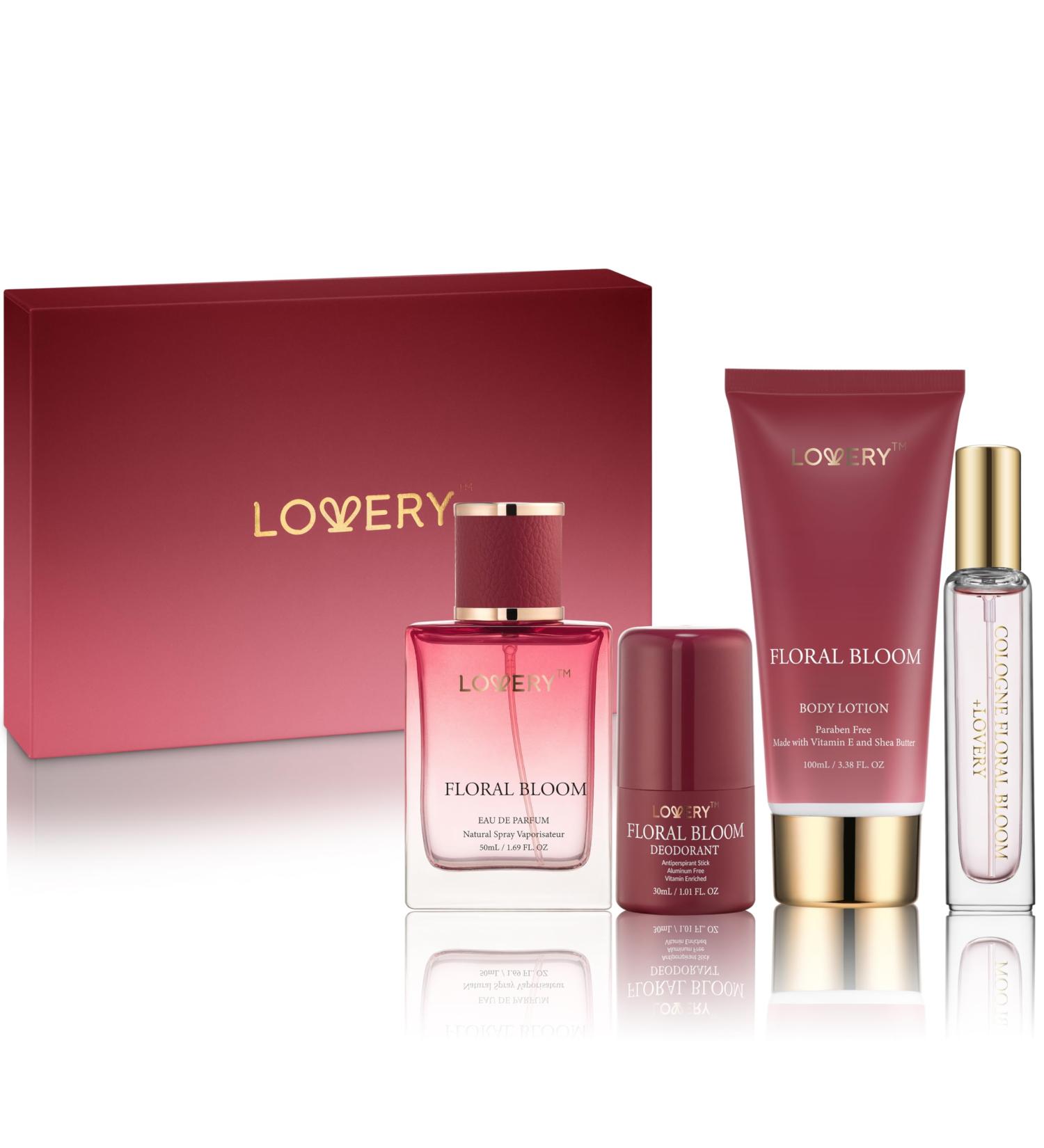 Womens Valentines Gifts Floral Bloom Perfume Set 4 in 1 Womens Perfume & Deodorant Eau de Parfum Fragrance Sets - Perfumes for Women Gift Set with Antiperspirant Stick Body Lotion & Mini Perfume - Buy Online on SooperMarket.com