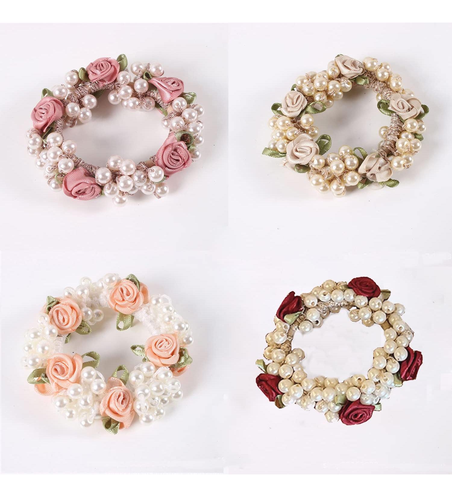 DORIS&JACKY Crystal Hair Tie Ponytail Holder with Rhinestone Beads - Handmade Hair Accessories for Women & Girls (3-flower with pearl 4 pcs) - Buy Online on SooperMarket.com
