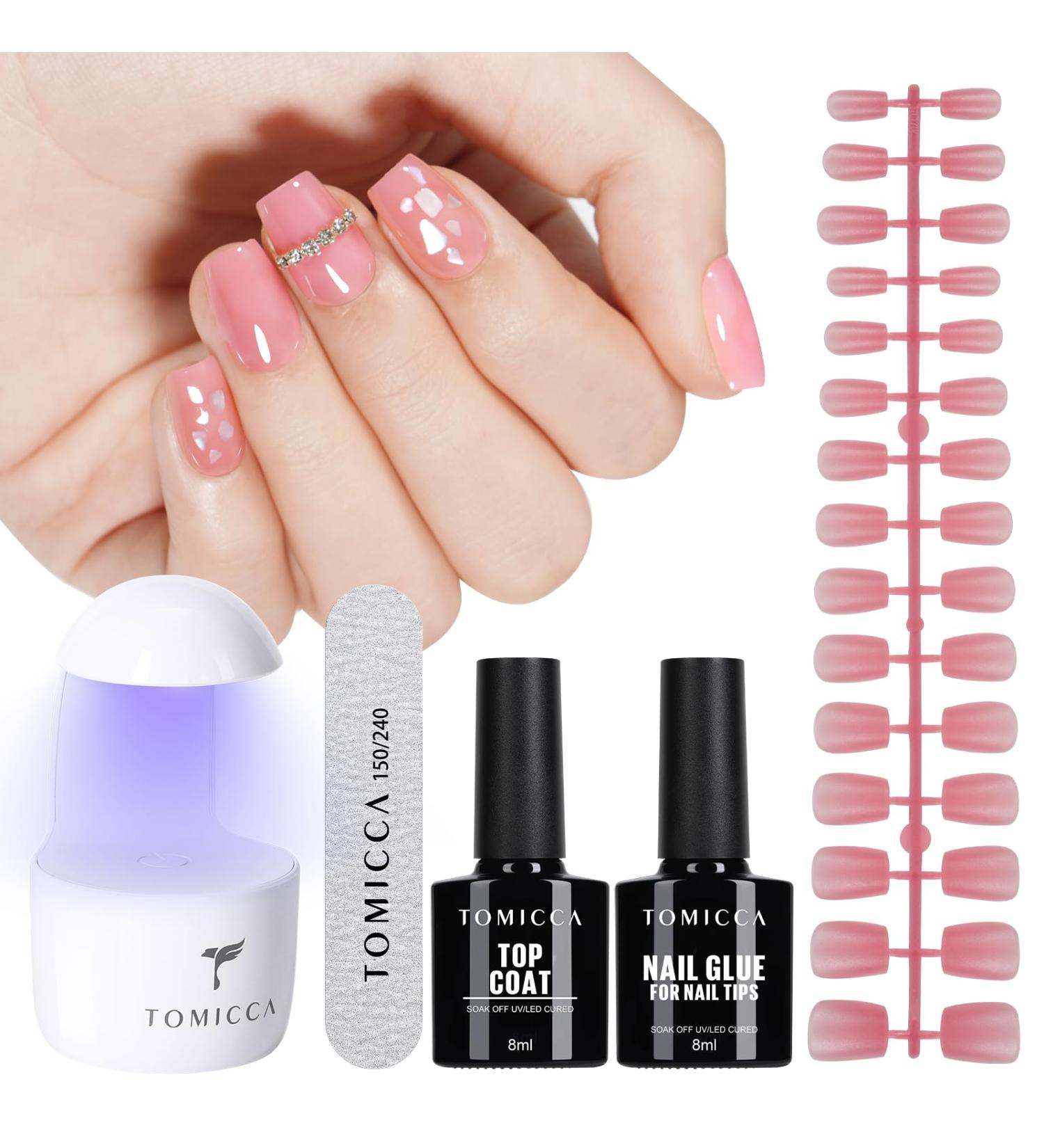 TOMICCA Soft Gel Nail Tips and Glue Kit - 3 in 1 Coffin Nail Tips, Gel Glue, Top Coat, and UV LED Lamp - DIY Nail Art Extension Kit - Buy Online on SooperMarket.com