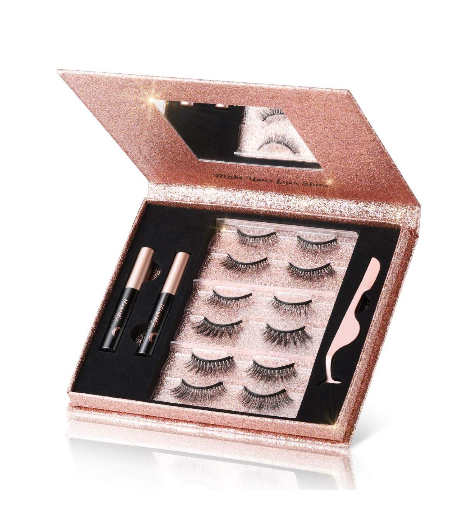 Magnetic Eyelashes with Eyeliner Kit - 6 Pairs 3D Natural Look Reusable False Lashes - Long Lasting Magnetic Liner - Includes Mirror Box and Professional Tweezers - No Glue Needed - Buy Online on SooperMarket.com