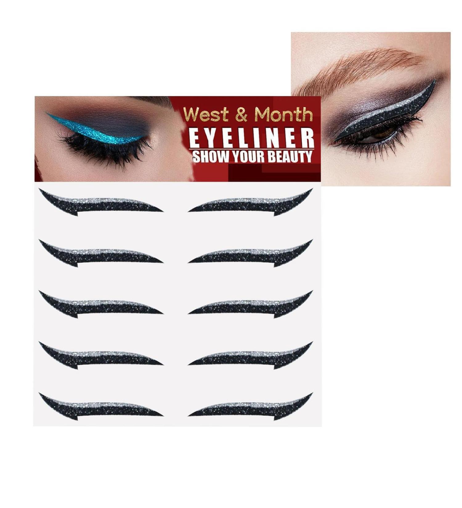Stick On Glitter Eyeliner Strips | Instant -Adhesive Eyeliner Stencil Sparkle 5 Pairs Makeup Eyeliner Stickers Sticker Eyeliner for Party Eye Makeup Tool Eyeliner Tool Bukisa silver (five pairs) - Buy Online on SooperMarket.com