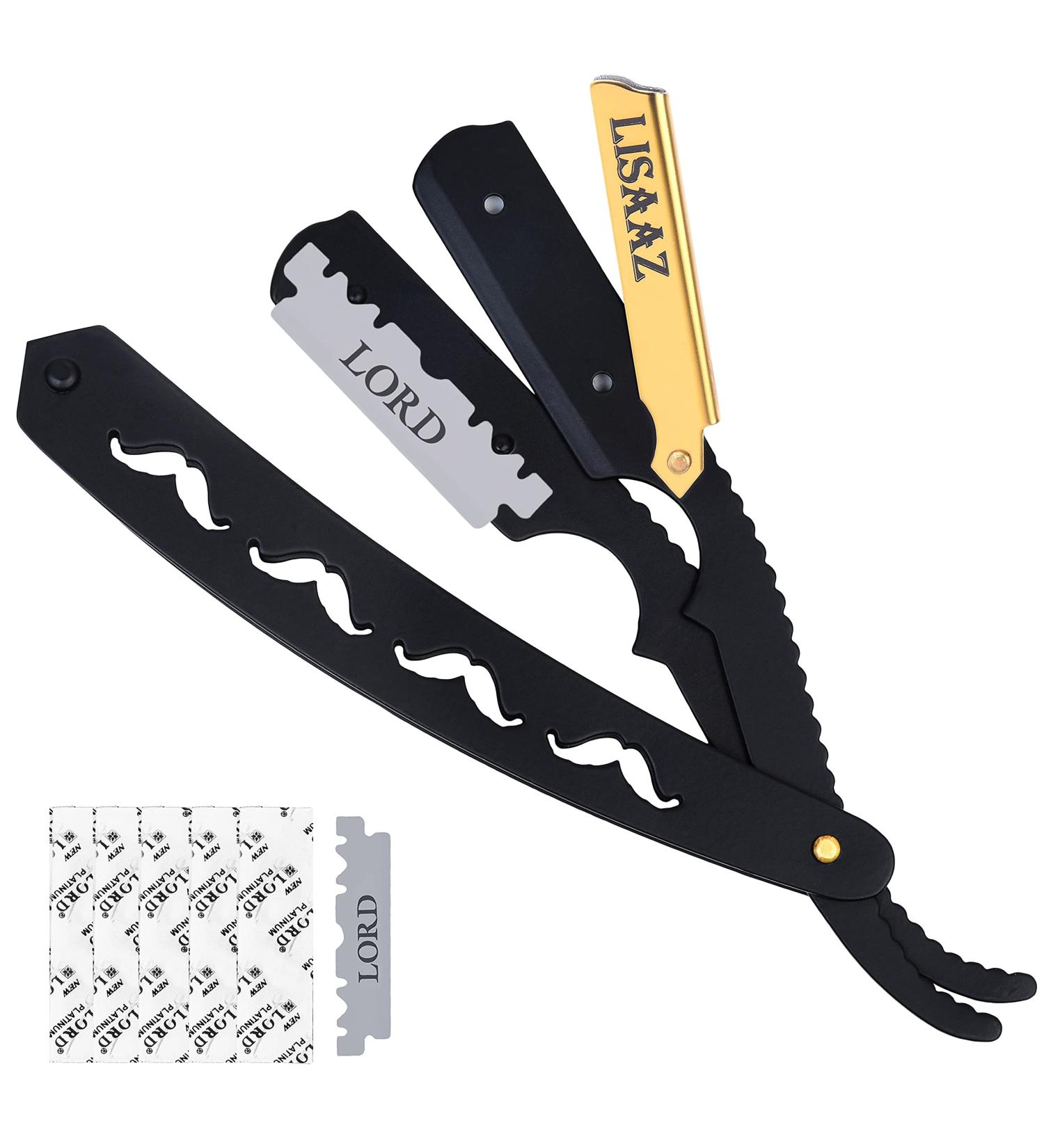 Lisaaz Straight Razor - 5 Blades Black Classic Shaving Razors for Men - Professional Finish Stainless Steel Razor Blades - Quality Navajas para Barbero - 4.8 Inch Gold Clip - Buy Online on SooperMarket.com