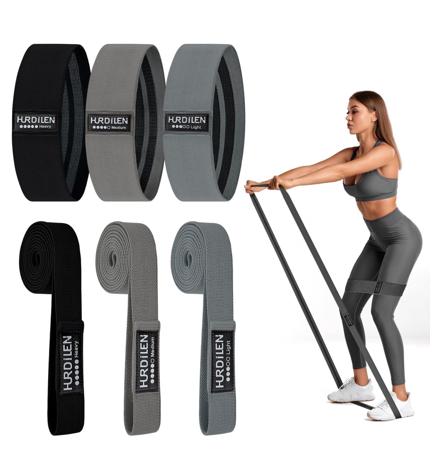 Hurdilen Exercise Loop Bands Resistance Bands Set with 3 Resistance Levels of Workout Bands and Carrying Case and Workout Manual Support for Gym Pilates Yoga Crossfit Muscle Building etc. (Black Grey Light Grey) - Buy Online on SooperMarket.com