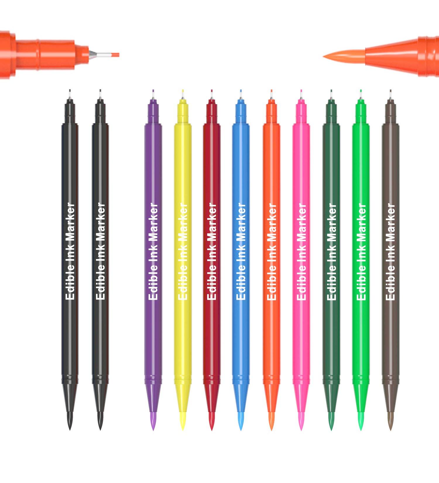 Edible Ink 11Pcs Ultra Fine Tip Food Coloring Pens - Double Sided Gourmet Writers for Cake Decorating - 10 Colors - Buy Online on SooperMarket.com