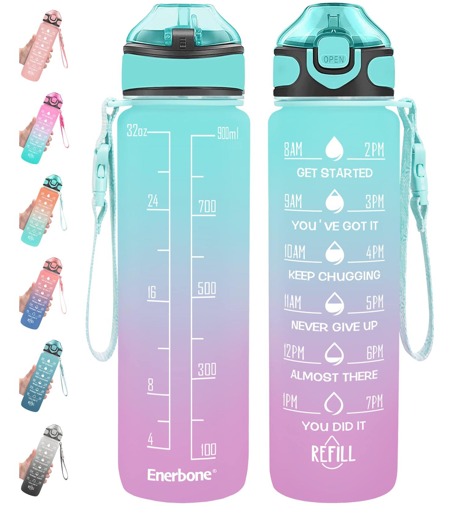 Enerbone 32 oz Motivational Water Bottle with Times & Straw - Leakproof, BPA-Free - Green-Purple - Buy Online on SooperMarket.com