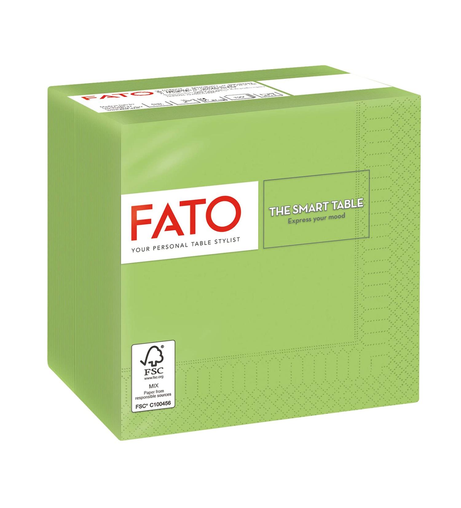 Fato Disposable Paper Napkins - 100 Pack Apple Green 24x24cm 4-Fold 2-Layer Eco-Friendly & FSC Certified for Aperitifs & Cocktails - Buy Online on SooperMarket.com