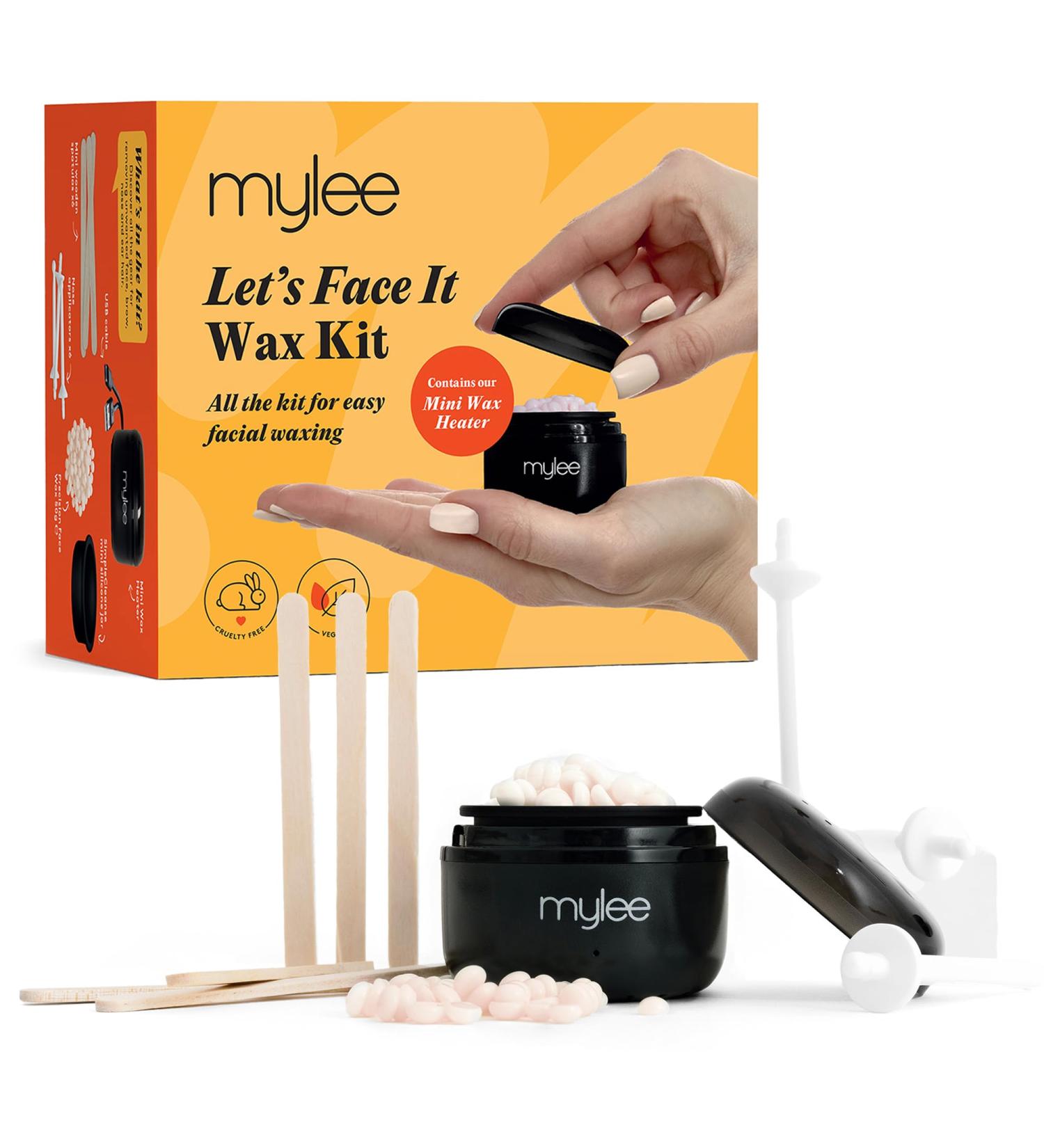 Mylee Let s Face It Wax Kit Professional Facial Waxing Kit with Black Mini Heater 50g Precision Face Wax Beads (Peach & Chamomile) Wooden Waxing Spatulas Ear & Nose Wax Applicators & USB Cable - Buy Online on SooperMarket.com