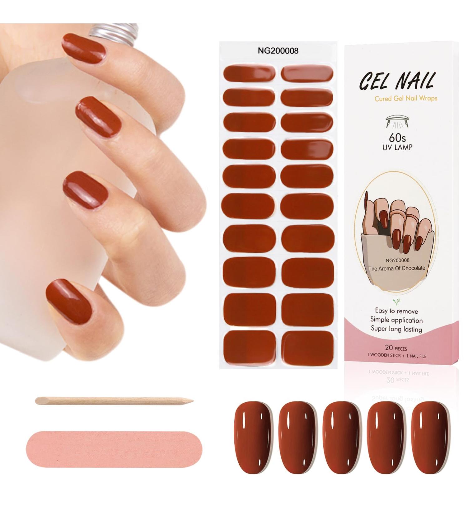 Kalolary 20PCS Dark Red Gel Nail Polish Strips - Self-Adhesive Wraps with File and Stick | UV/LED Lamp Required - Buy Online on SooperMarket.com