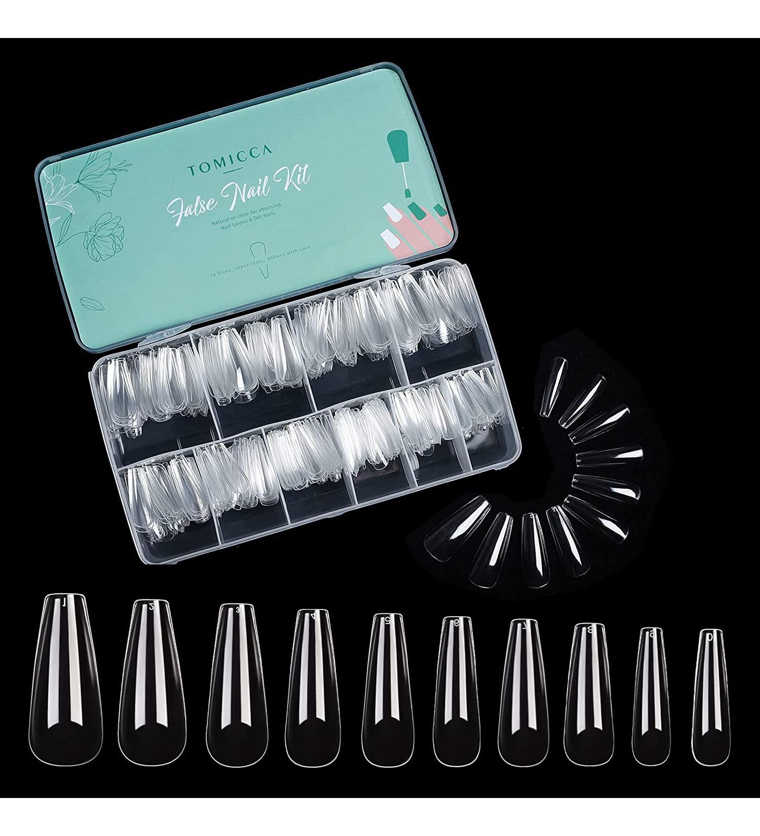 TOMICCA Clear Coffin Nail Tips 500pcs - Long Full Cover Acrylic Fake Nails | Ballerina Style in 10 Sizes for Nail Extension - Ideal for Salons and DIY Nail Art - Buy Online on SooperMarket.com