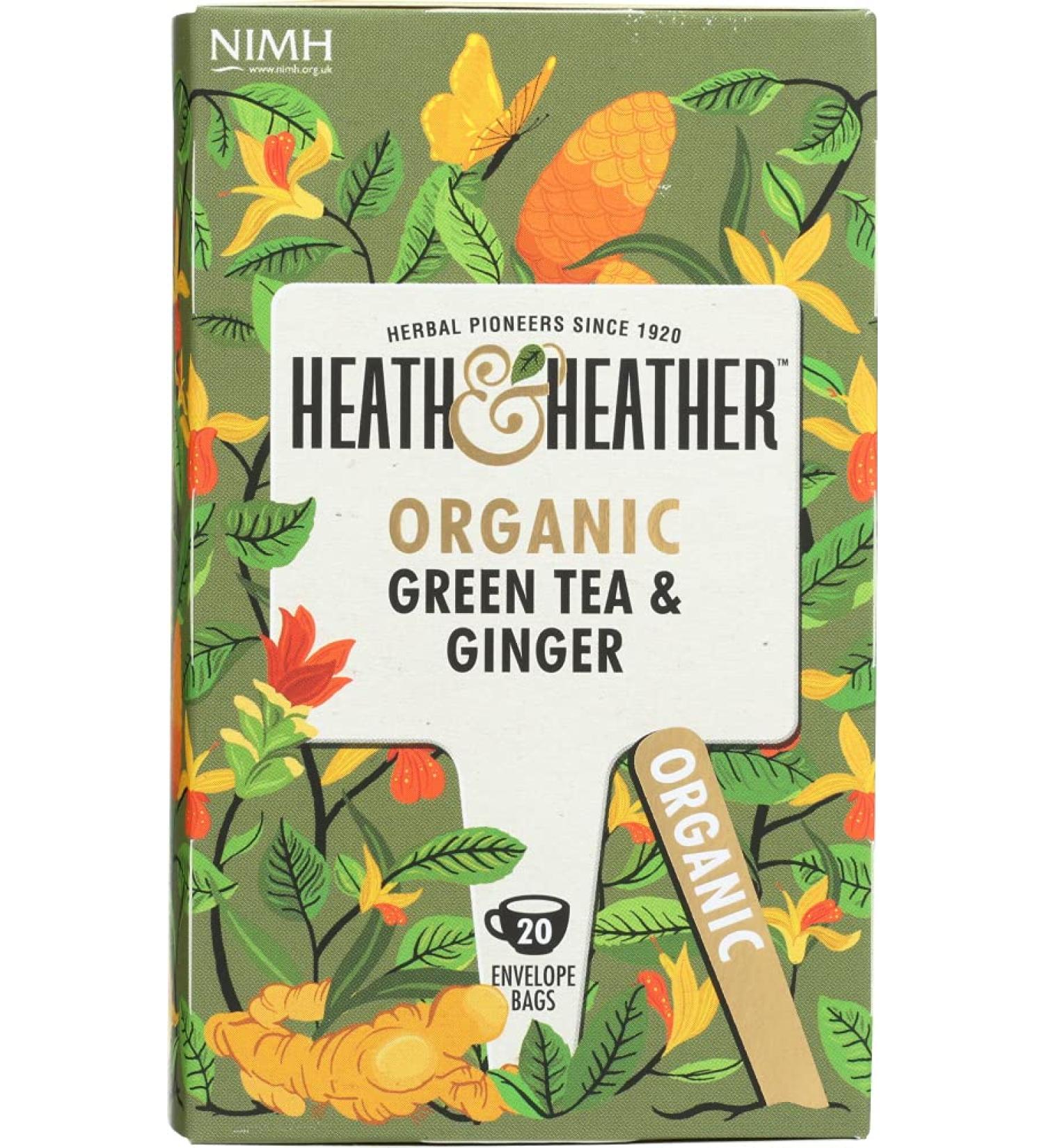 HEATH & HEATHER Organic Green Tea & Ginger | 20 Tea Bags | Natural Wellness - Buy Online on SooperMarket.com