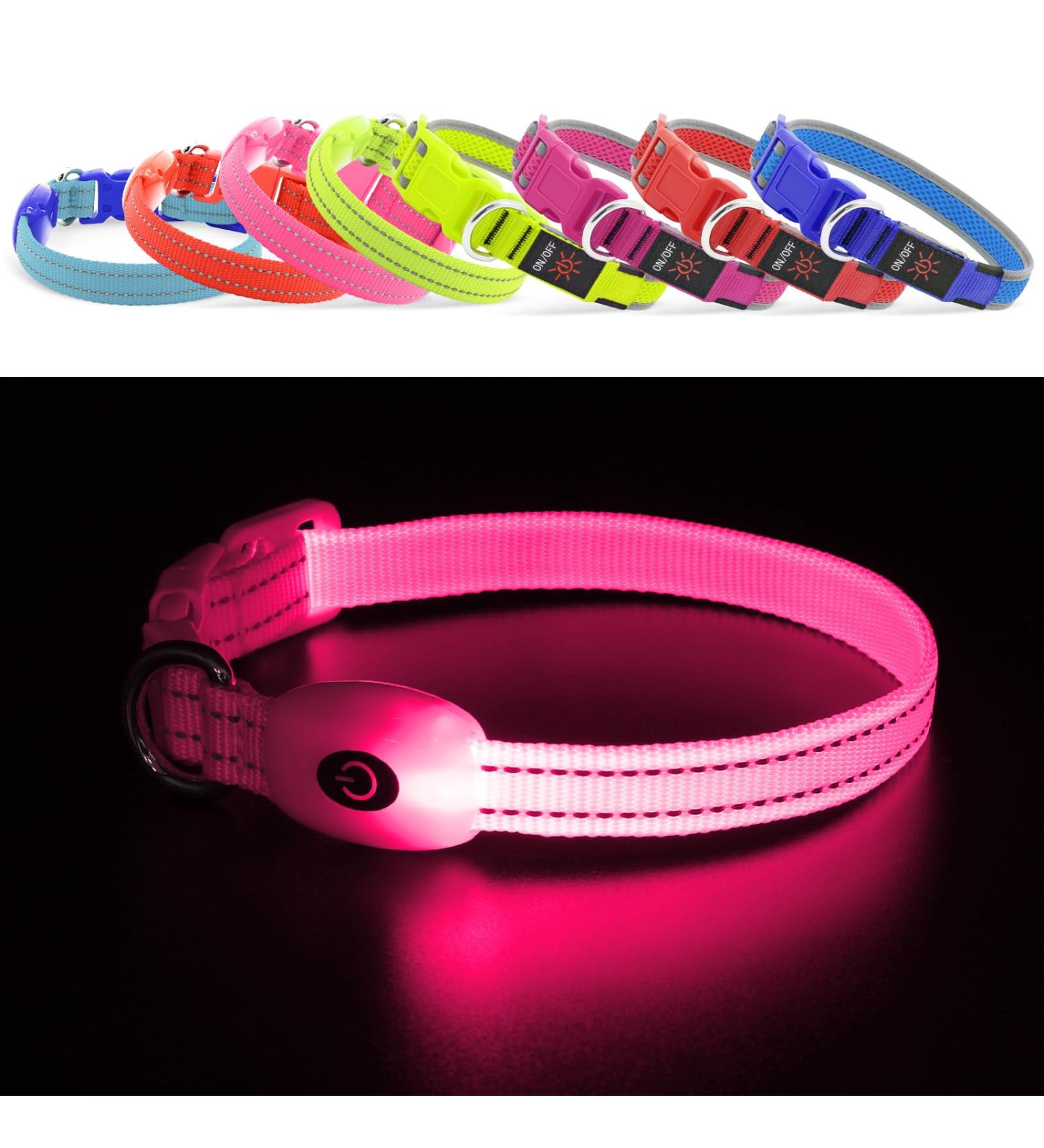 Buy YFBRITE LED Cat & Dog Neck Band - Adjustable Reflective Safety Collar in Pink XS - Comfortable Glowing Puppy Straps - Buy Online on SooperMarket.com
