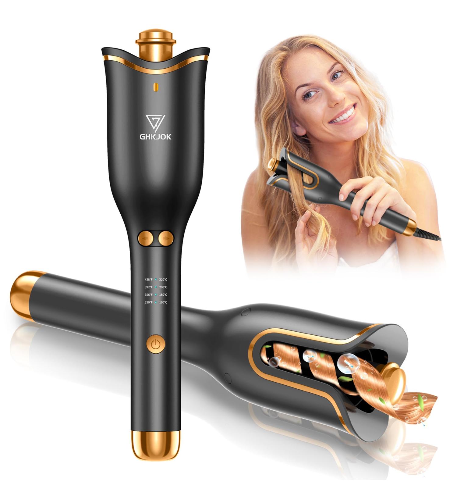 GHKJOK Automatic Curling Iron for Long Hair - 1 Ceramic Barrel 4 Heat Settings & 3 Timers Fast Heating Hair Curler - Ideal for Women - Shop Internationally - Buy Online on SooperMarket.com