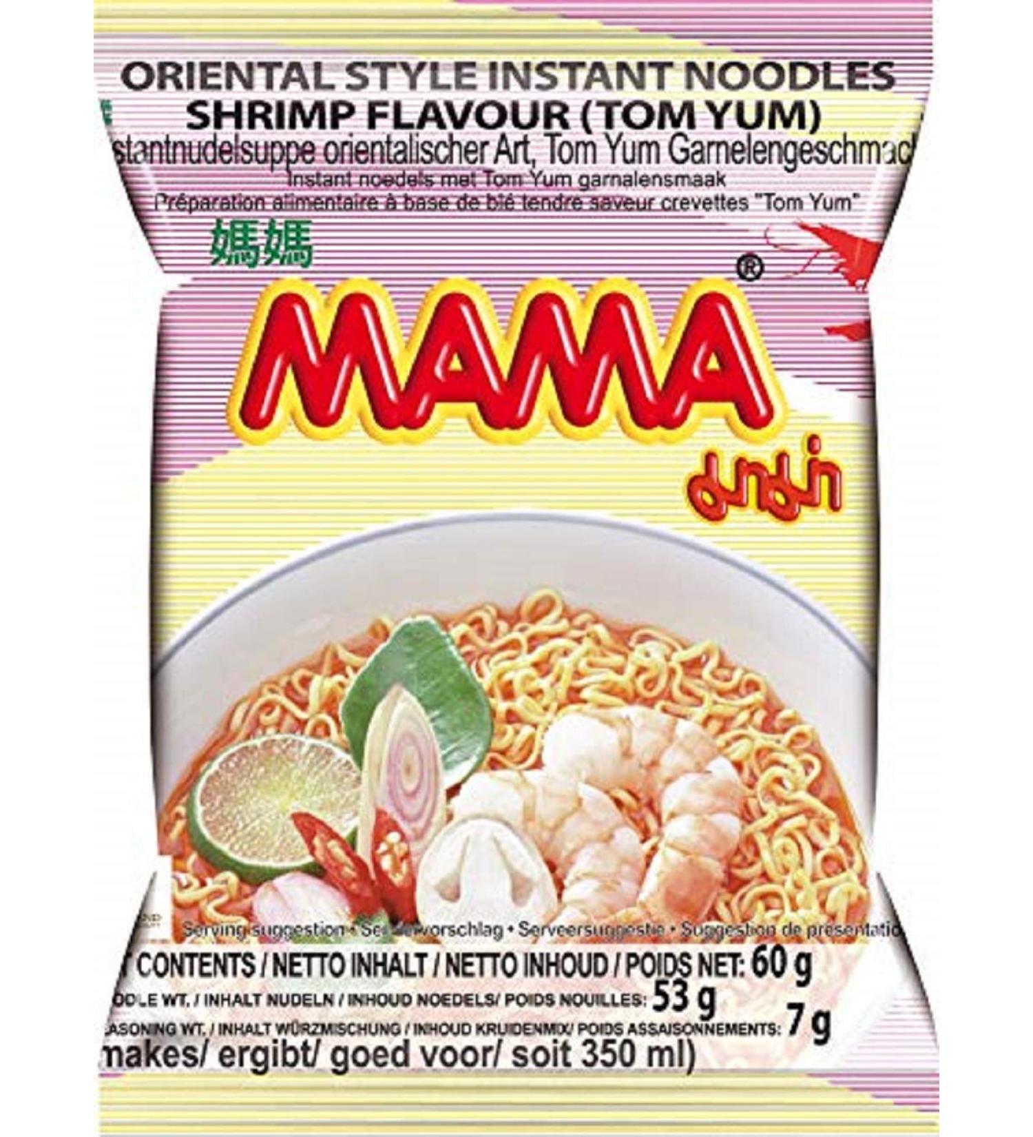 Mama Instant Noodles Tom Yum Shrimp Flavor - Authentic Thai Instant Soup - 24 x 60g Pack - Buy Online on SooperMarket.com