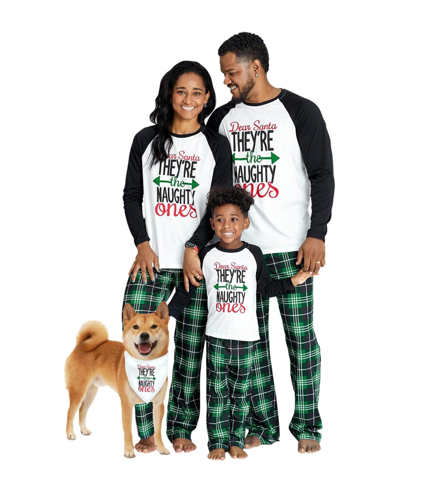 IFFEI Christmas Pyjamas Matching Family Pajama Set - Xmas Letter Print Tops & Plaid Pants Sleepwear for Women Men Kids Baby Pet - Green/Letter - Size Kids 6-7 Years - Buy Online on SooperMarket.com