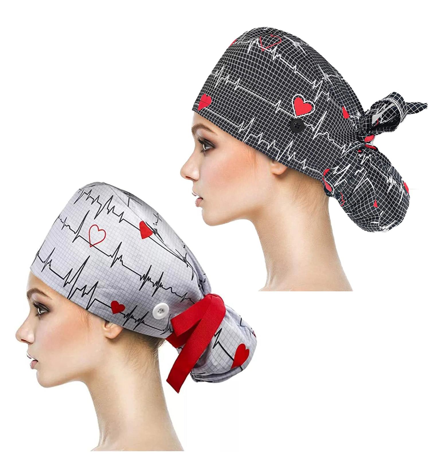 YUESUO 2 Pack Working Caps with Buttons and Sweatband - Adjustable Cotton Hats for Women & Men - Ideal for Long Hair - Shower Caps Included - Buy Online on SooperMarket.com