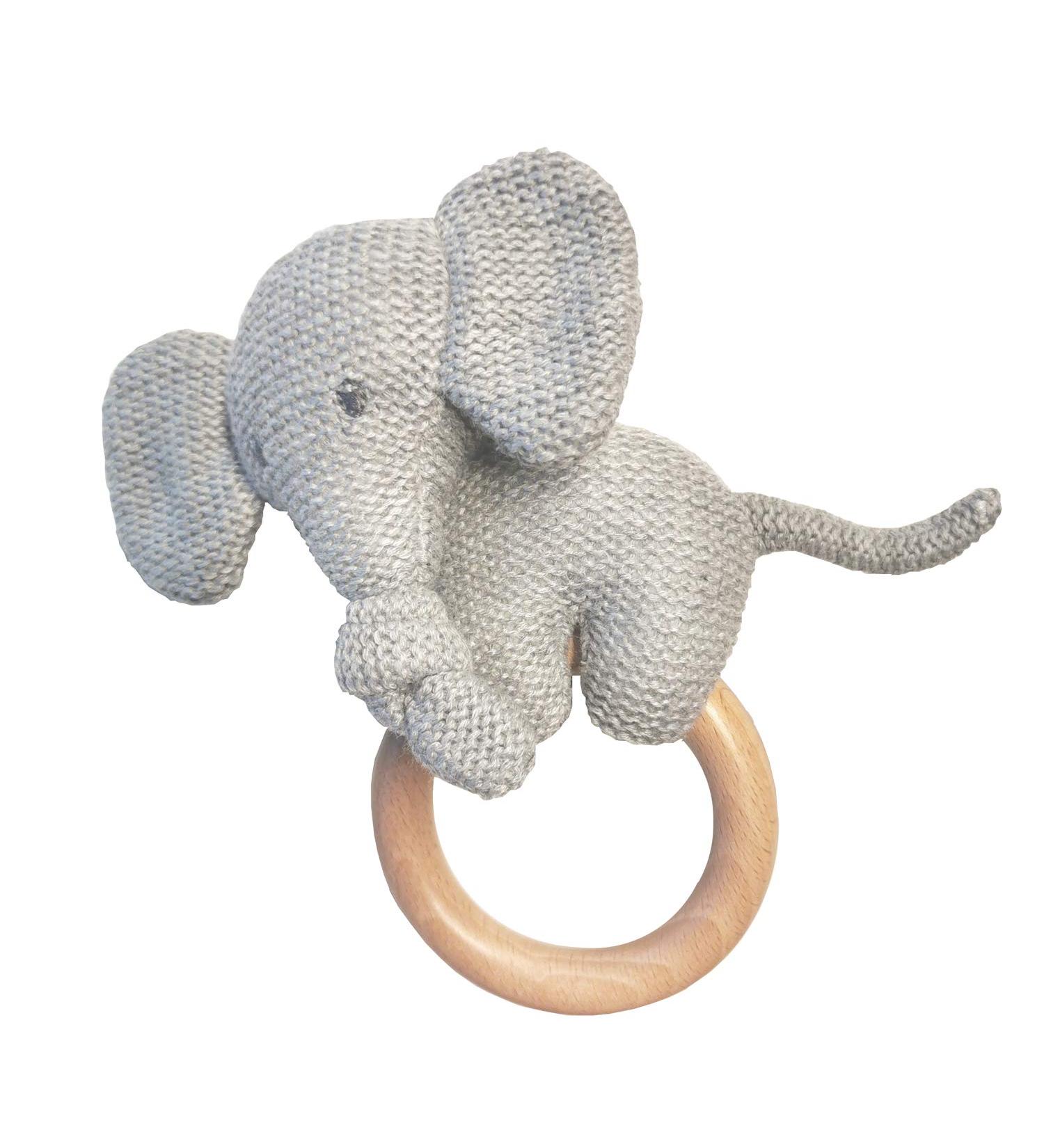 Nattou wooden teething ring with soft toy Tembo 17 x 15 cm grey/wood 929110