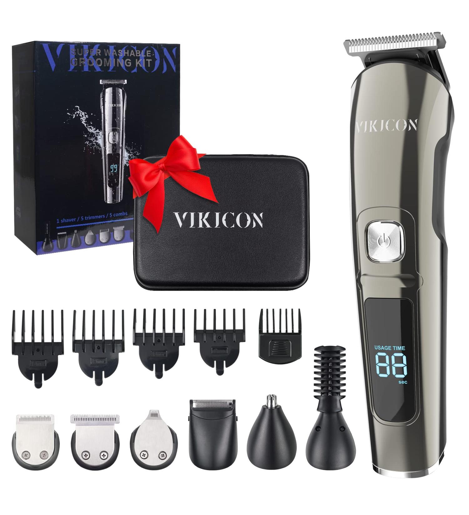 VIKICON Beard Trimmer Men IPX7 Waterproof Grooming Kit w/Case Nose Hair Trimmer Electric Razor Body Shavers Cordless Clippers Shaving Kit for Mustache Face Body Gifts for Men Dad Silver 13 Piece Set - Buy Online on SooperMarket.com