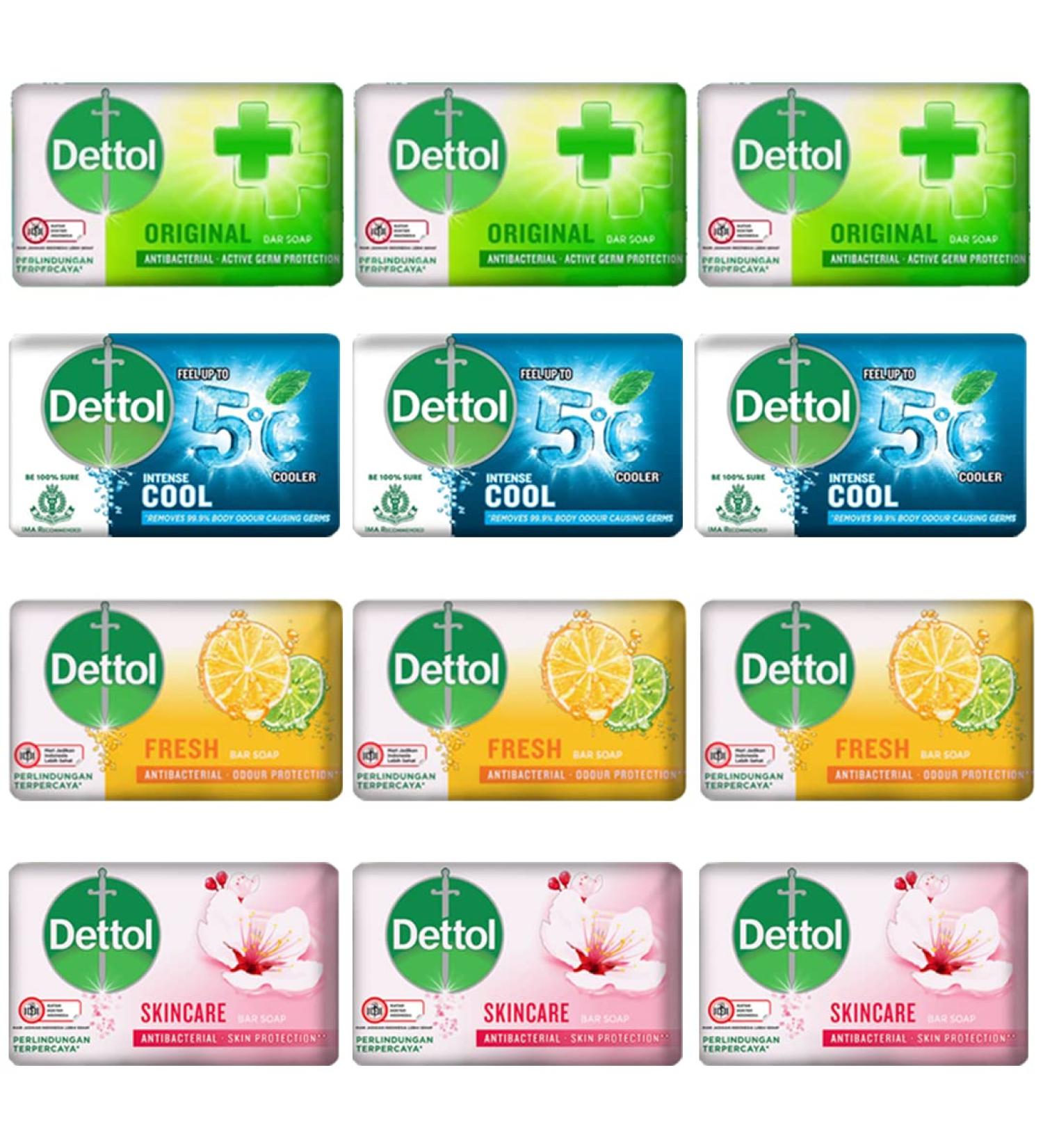 Dettol Anti-Bacterial Hand and Body Soap 12-Pack Variety Set - 4 Scents 100g Each - Buy Online on SooperMarket.com