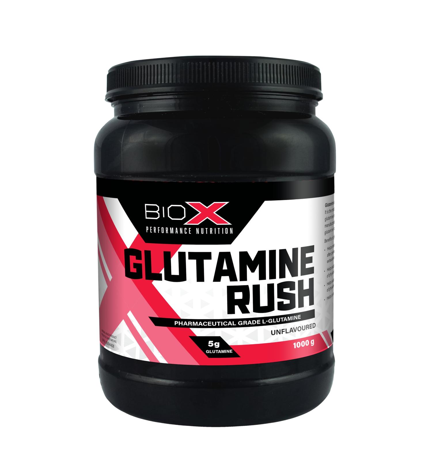 BioX Glutamine Rush | L-Glutamine Powder for Muscle Recovery Immunity Digestive Health | 5 Grams Pure L-Glutamine | Naturally Fermented Vegan | Unflavoured 200 Servings (1000g) - Buy Online on SooperMarket.com
