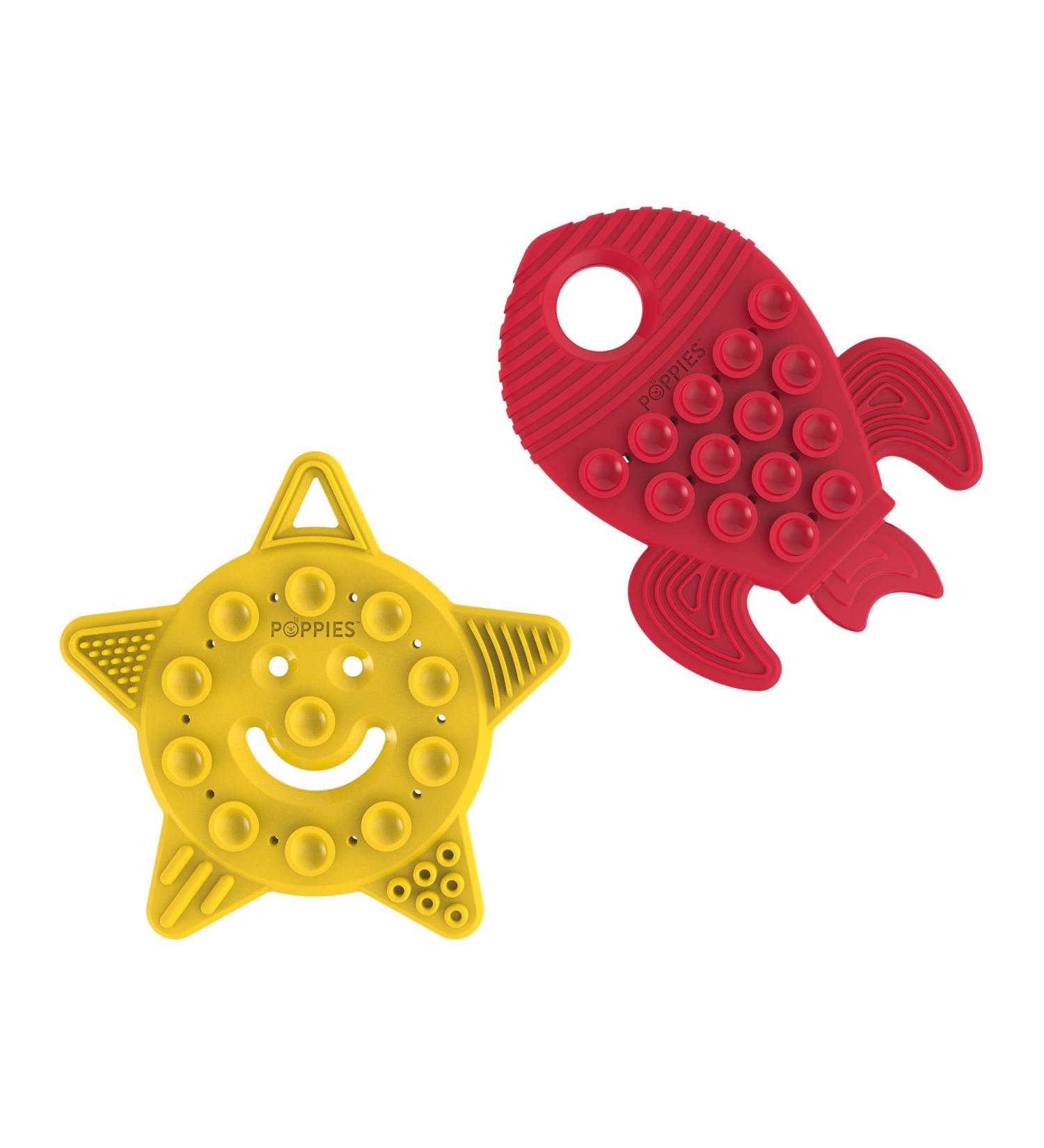 POPPIES Smiley The Star and RED The Rocket Bundle - Silicone Sensory Toy for Infants - BPA-Free Teether and Bath Toy with Suction Cups and Textures - Buy Online on SooperMarket.com