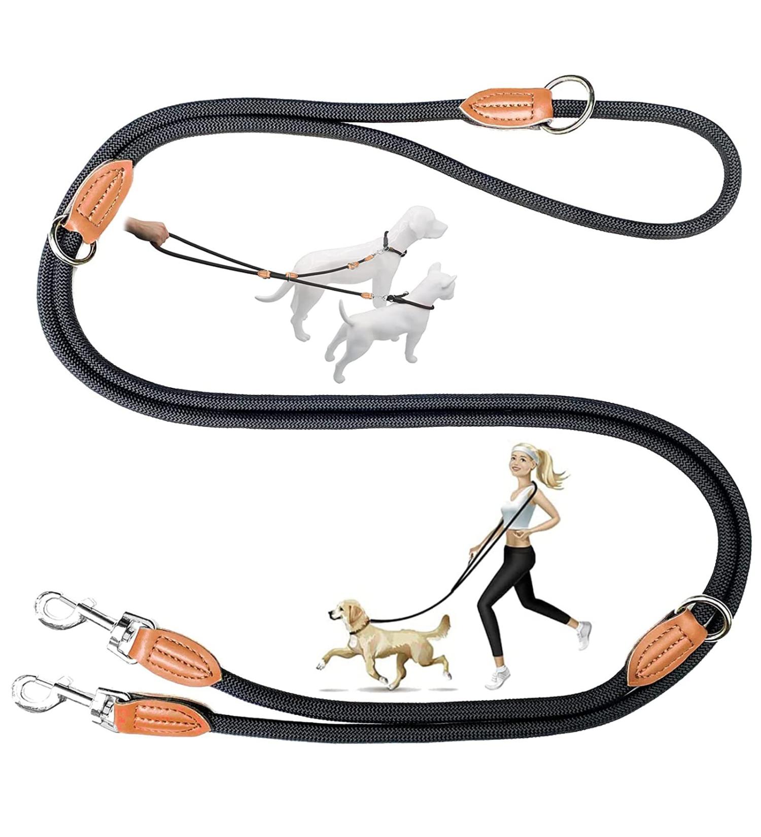 Adjustable 2m Dog Leash - 11mm Thick Nylon Braided Multifunctional Training Lines for Small/Medium/Large Dogs - Black - Buy Online on SooperMarket.com