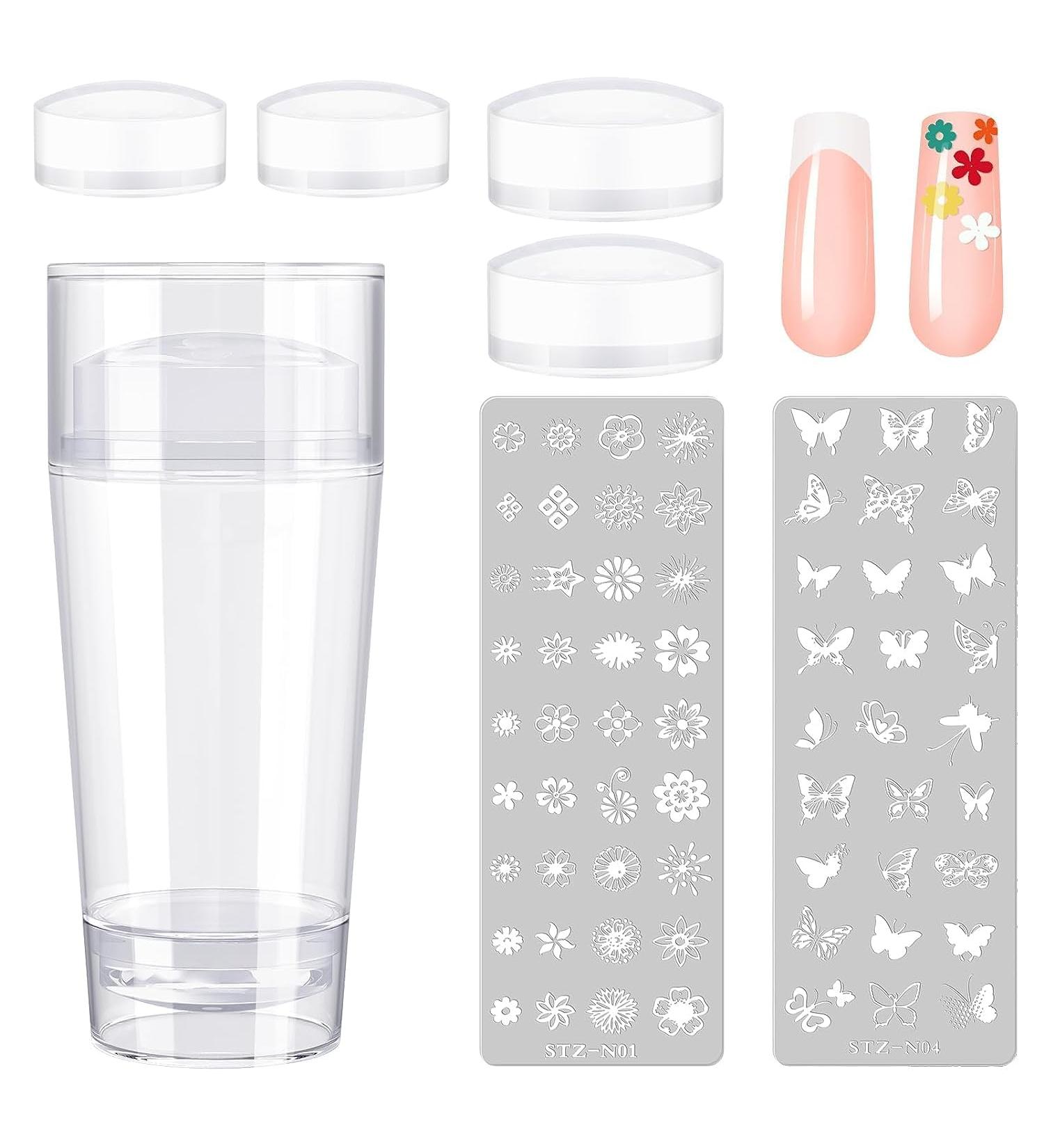 French Nails Stamp Set | Nail Design Kit with Scraper 2 Nail Stamps & 4 Transparent Silicone Gel Stamps - International Shipping Available - Buy Online on SooperMarket.com