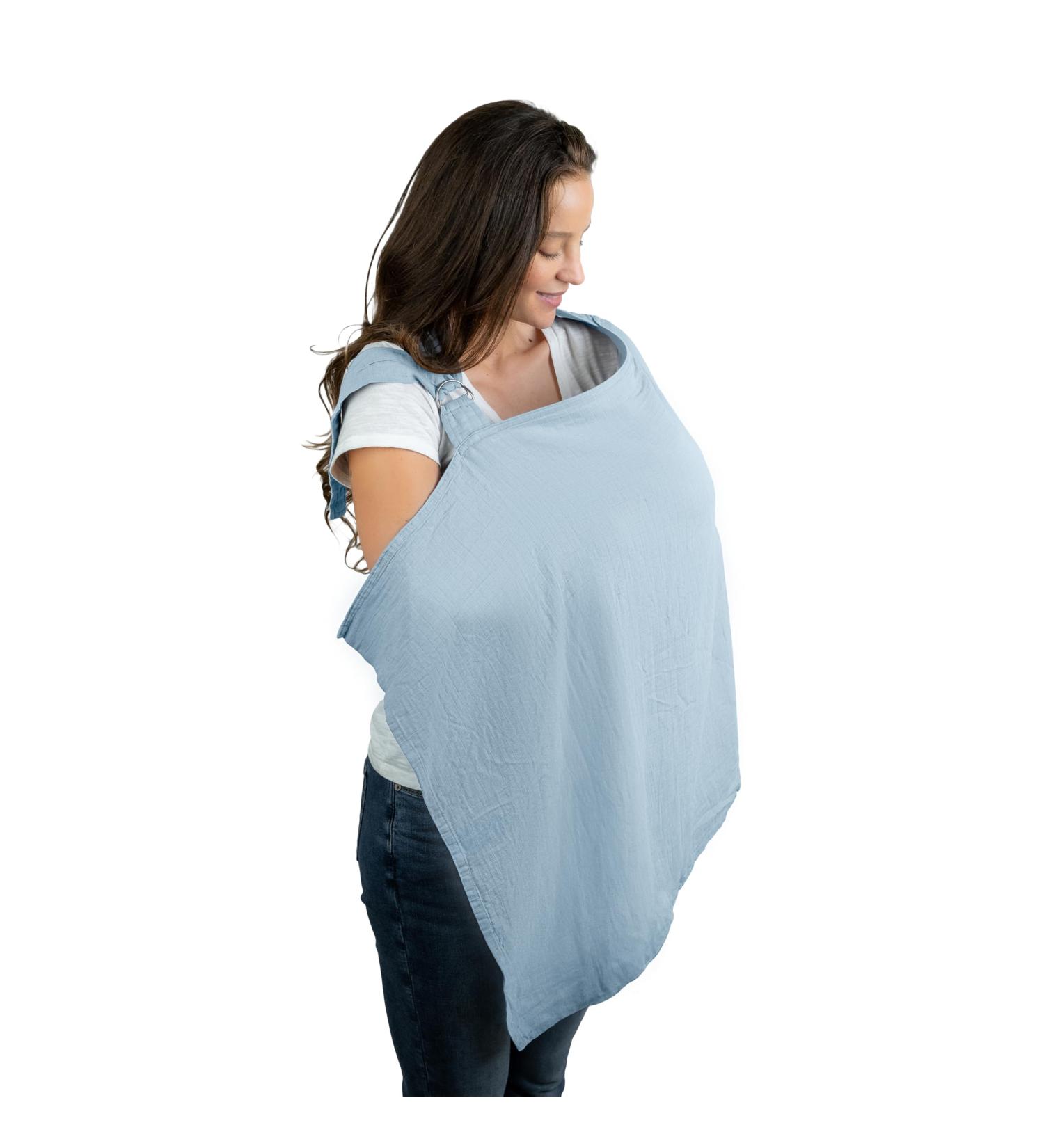 Comfy Cubs Muslin Nursing Cover - Soft & Breathable Cotton Breastfeeding Apron with Rigid Hoop - Sky Blue - Buy Online on SooperMarket.com