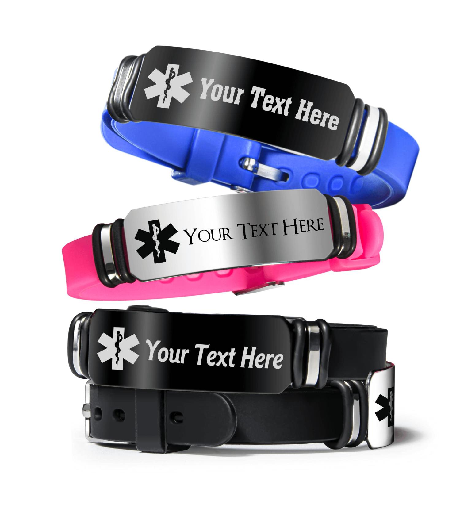Caramel Sweet Life Adjustable Medical Alert Bracelet - Personalized for Men and Women in Black, Red, Pink, Blue - Buy Online on SooperMarket.com