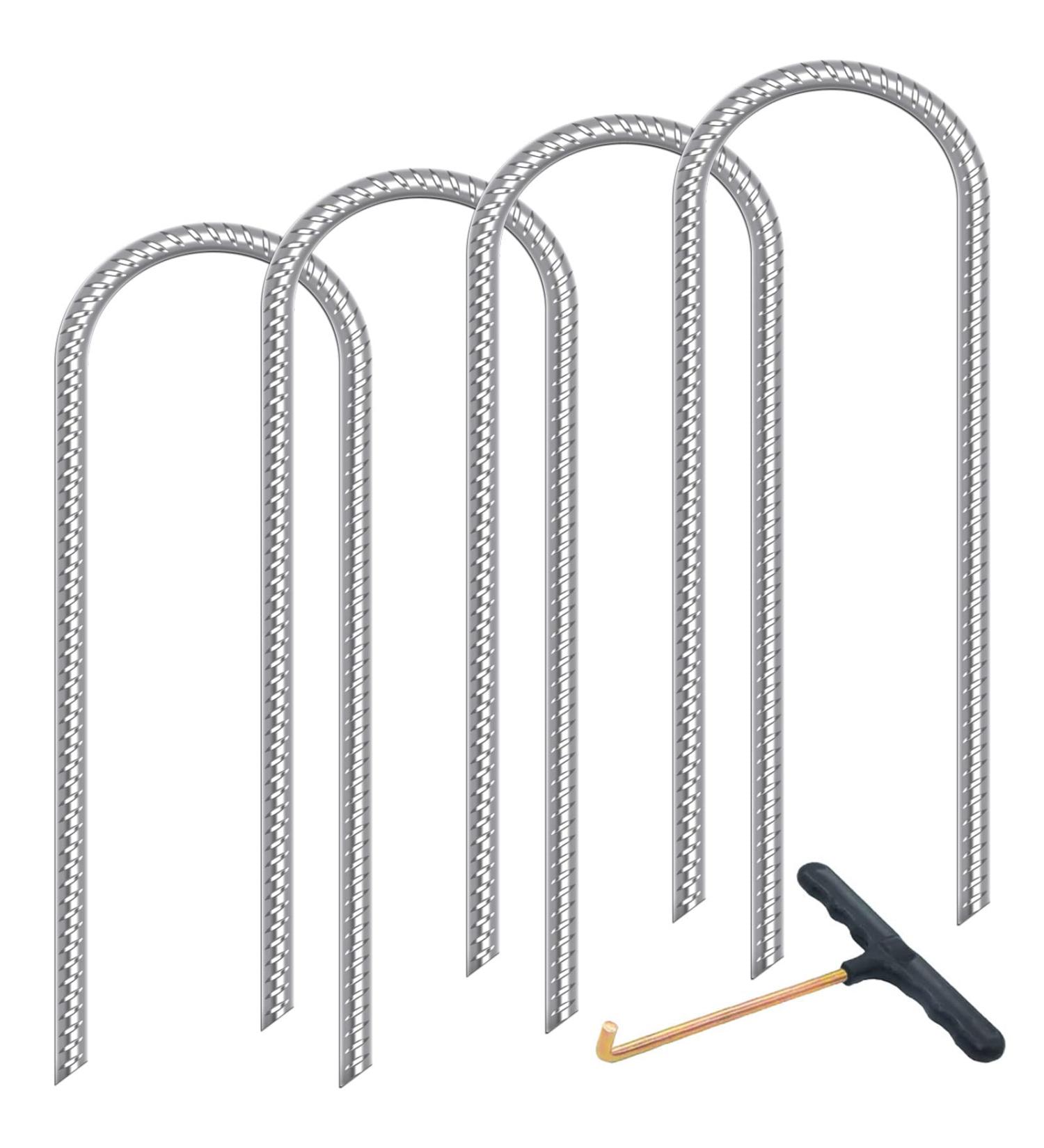 Heavy Duty Trampoline Wind Stakes - 4pcs Safety Ground Anchors for Soccer Goals, Tents & Garden Decoration - Galvanized Steel, All-Season Silver - Buy Online on SooperMarket.com