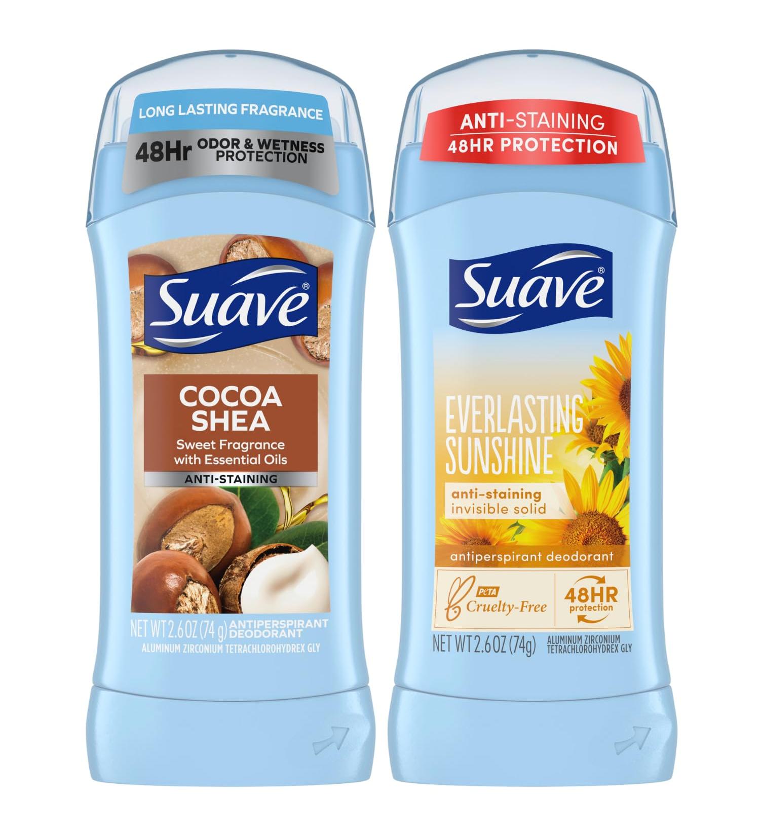 Suave Women s Deodorant Antiperspirant Variety Pack Everlasting Sunshine & Cocoa Butter 48H Protection Anti-Staining 2.6 Oz (2 Piece Set) - Shop Internationally - Buy Online on SooperMarket.com