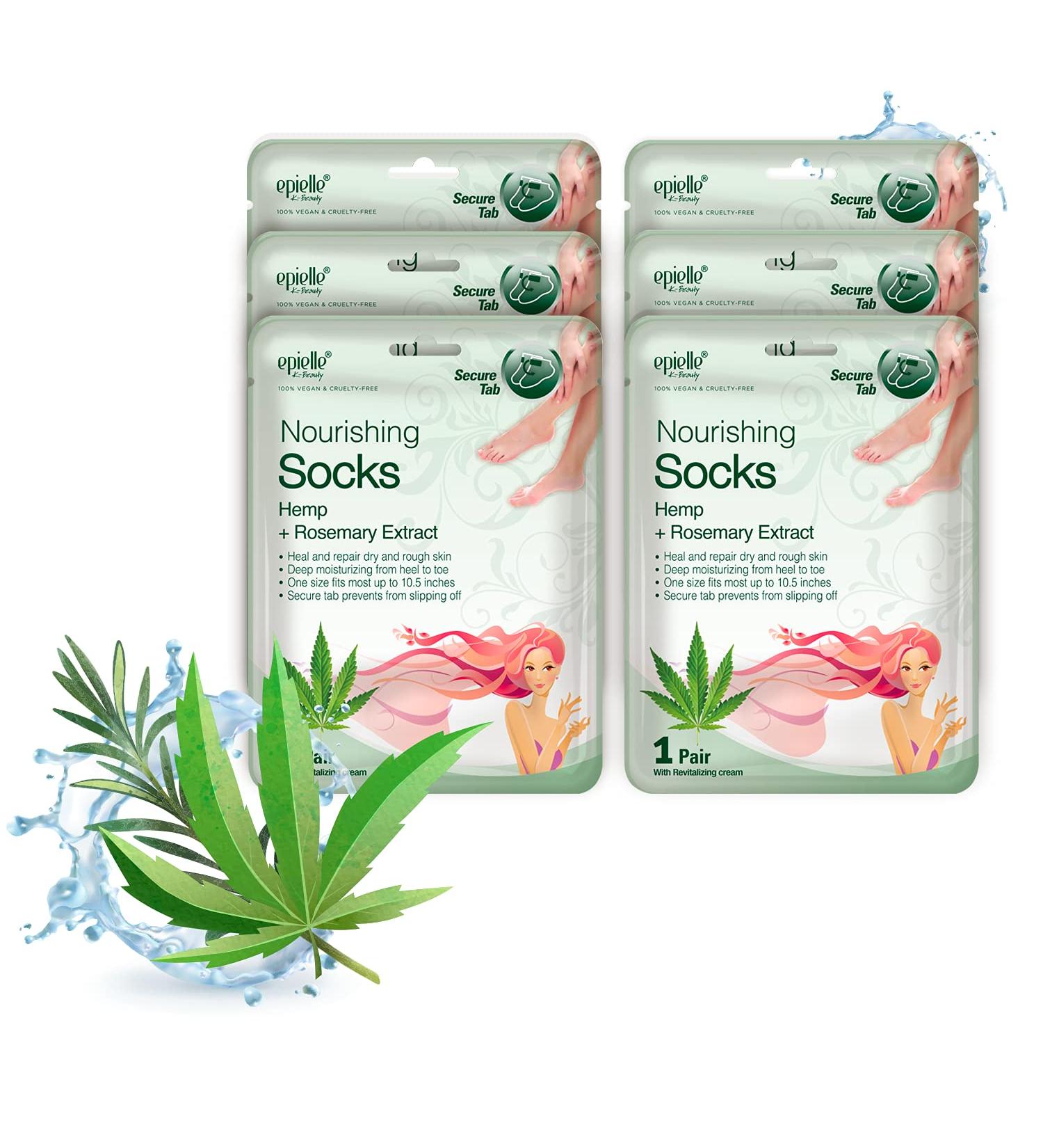 Epielle Nourishing Foot Masks - Hemp + Rosemary Extract (6pk) | Deep Moisturizing, Vegan & Cruelty-Free Socks | Beauty & Skincare Gifts, Party Favors, Stocking Stuffers - Buy Online on SooperMarket.com