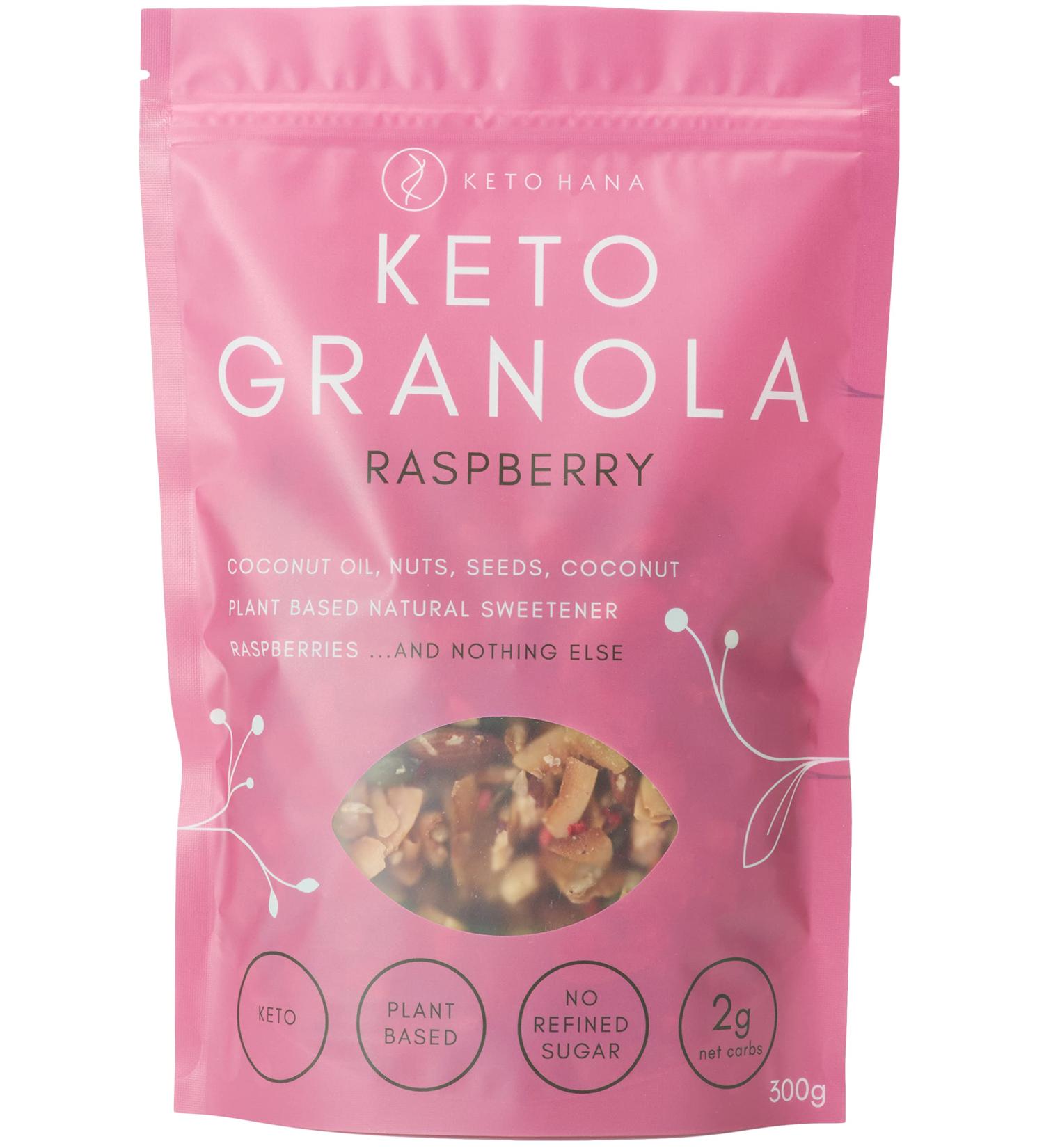 Keto Hana Raspberry Breakfast Snacking Granola - Low Carb, High Protein, Healthy Keto Diet - 4 Pack (300g/0.6lbs Each) - Buy Online on SooperMarket.com