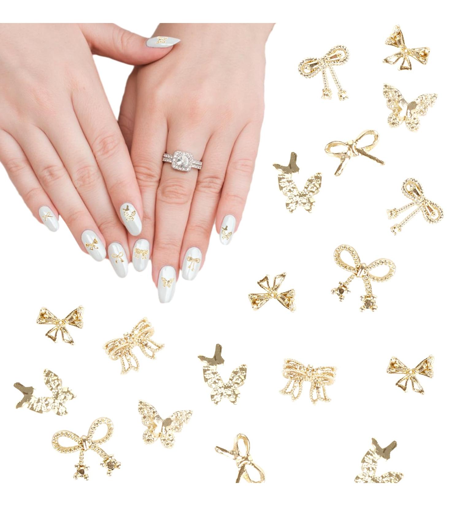 Buy Butterfly Nair Charms 40Pcs - Gold Alloy Nail Art Decorations with 7 Styles of 3D Bow Gemstones & Double Layer Designs - Buy Online on SooperMarket.com